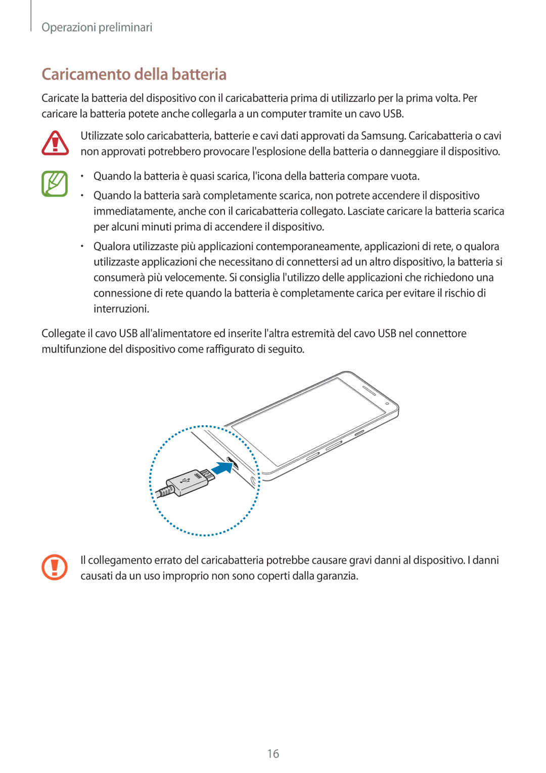 Samsung SM-A500FZKUOMN, SM-A500FZWUPRT, SM-A500FZKUDPL, SM-A500FZKUDBT, SM-A500FZKUPLS manual Caricamento della batteria 