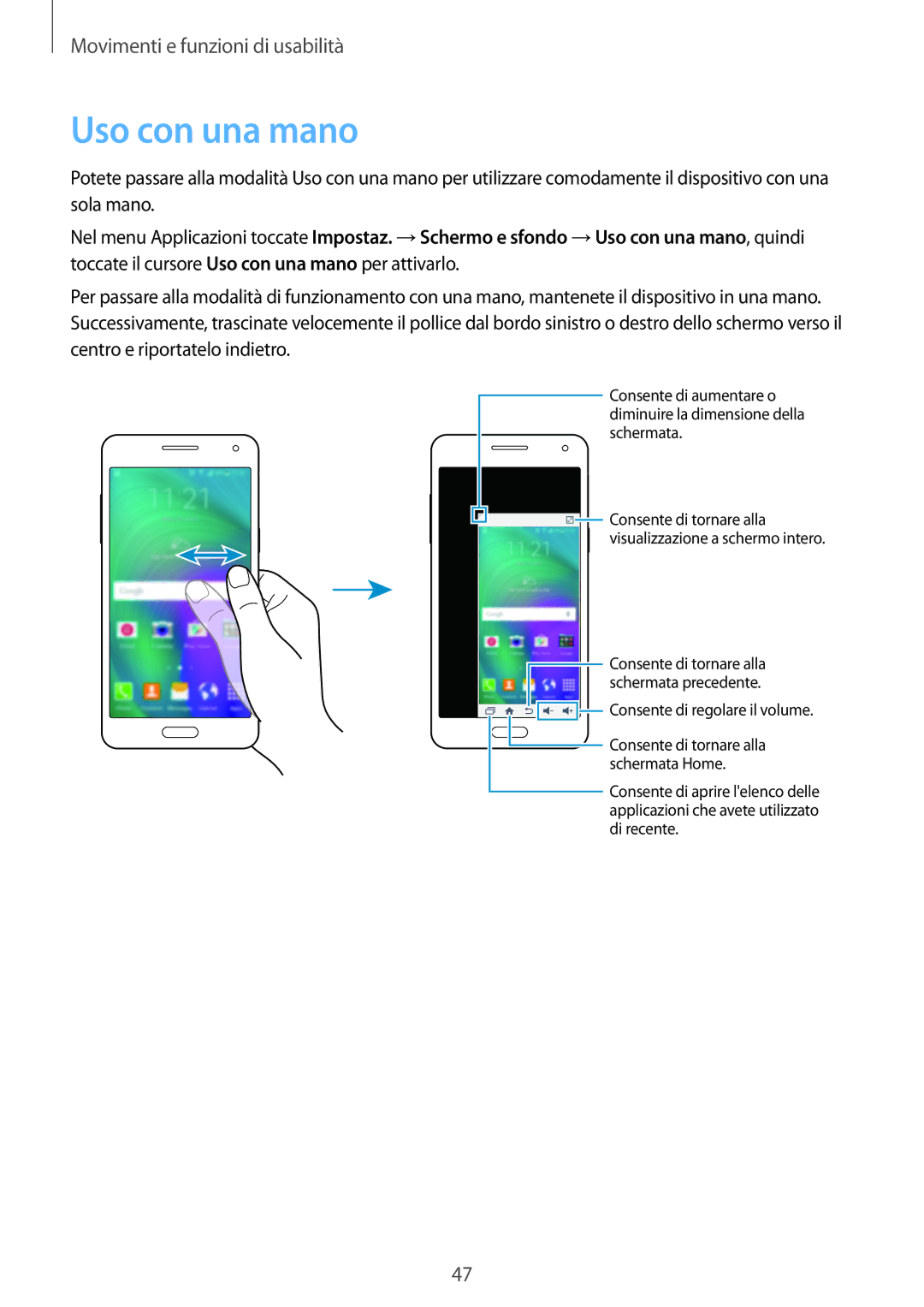 Samsung SM-A500FZDUDBT, SM-A500FZWUPRT, SM-A500FZKUDPL, SM-A500FZKUDBT, SM-A500FZKUPLS, SM-A500FZSUDBT manual Uso con una mano 