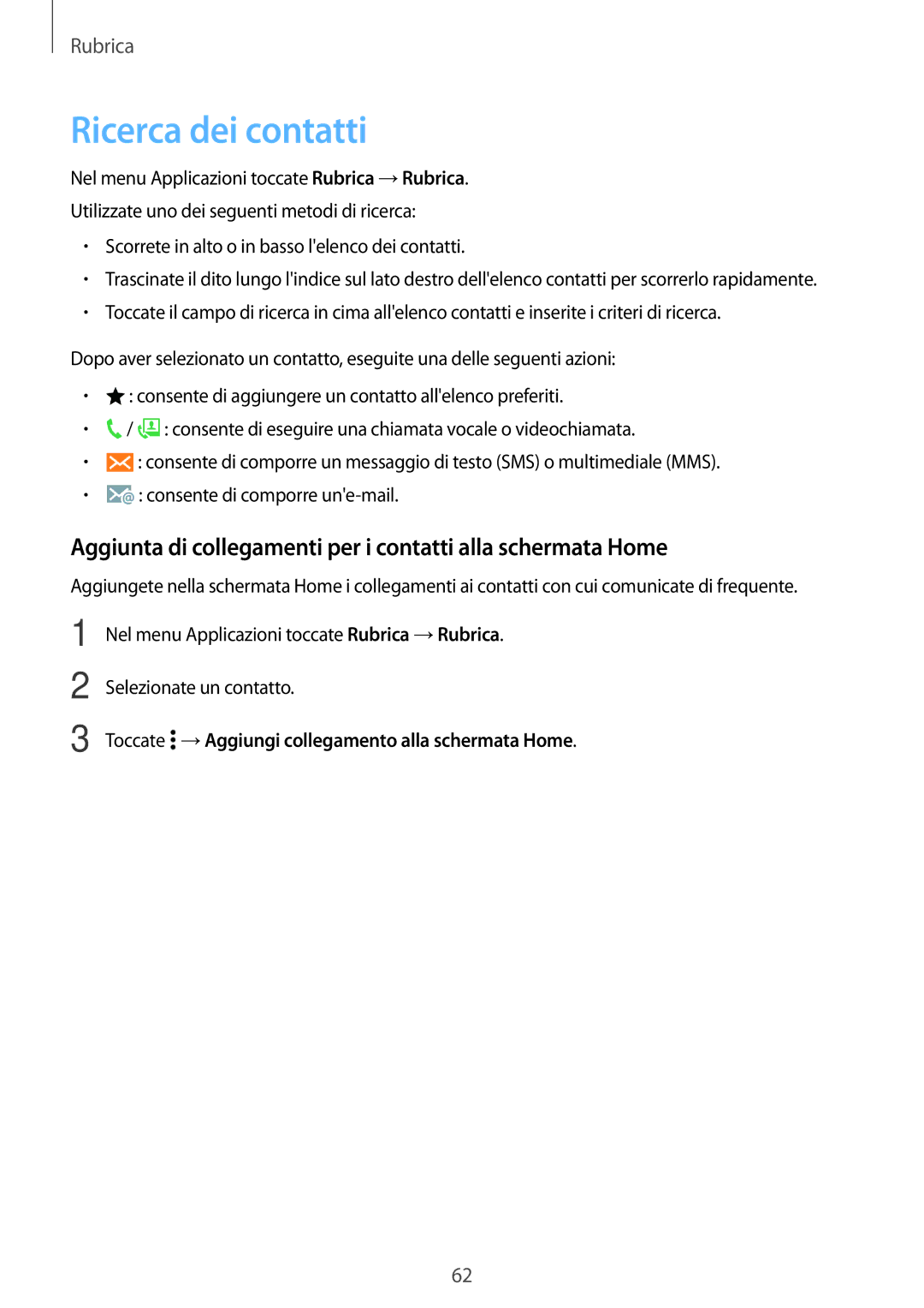 Samsung SM-A500FZKUTIM, SM-A500FZWUPRT Ricerca dei contatti, Aggiunta di collegamenti per i contatti alla schermata Home 