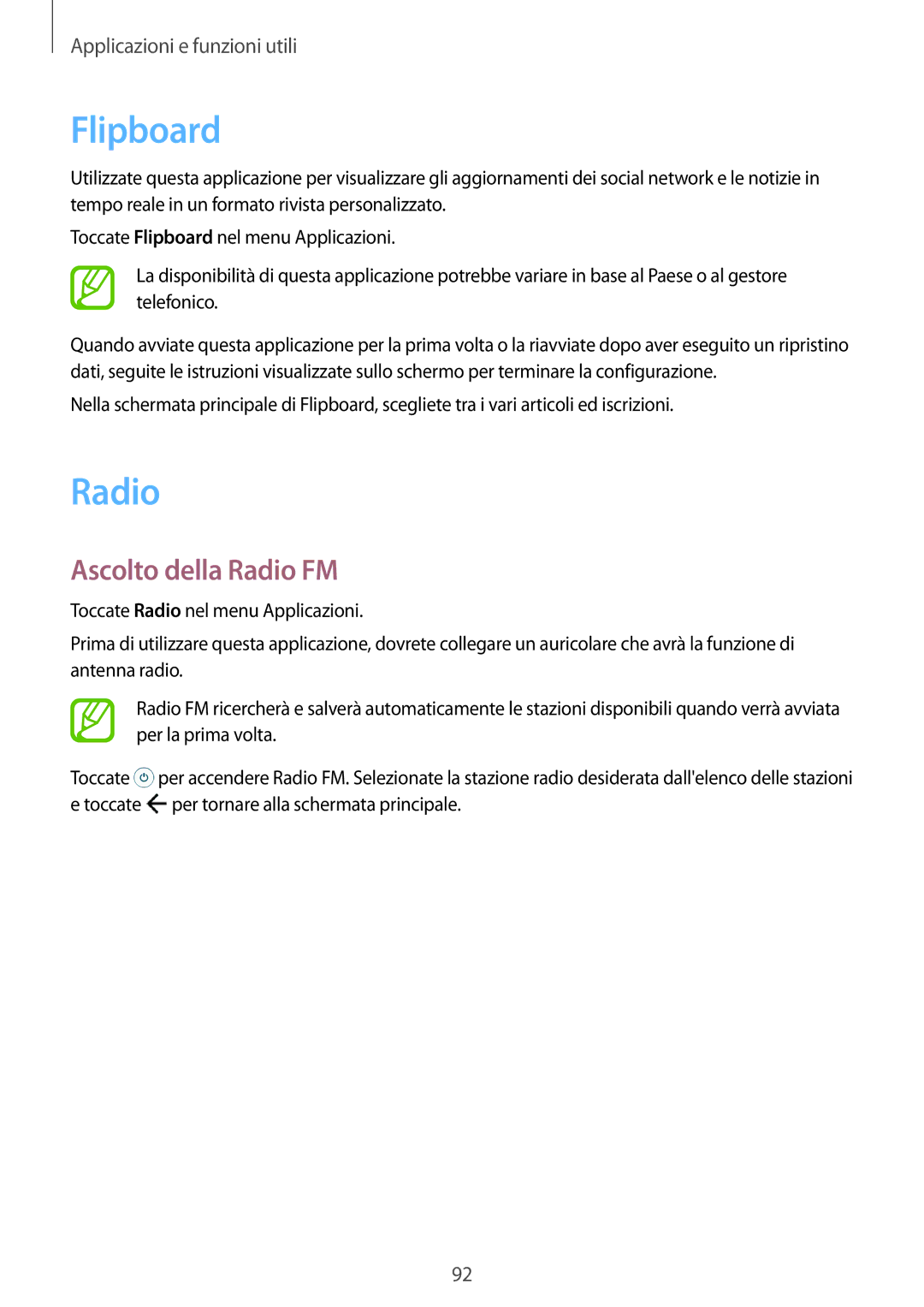 Samsung SM-A500FZSUIDE, SM-A500FZWUPRT, SM-A500FZKUDPL, SM-A500FZKUDBT, SM-A500FZKUPLS Flipboard, Ascolto della Radio FM 