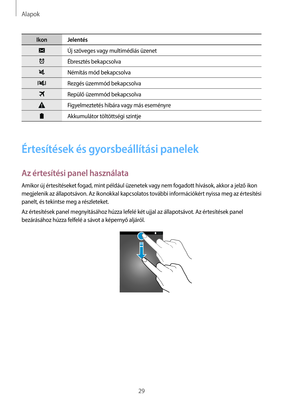 Samsung SM-A500FZKUXEH, SM-A500FZWUPRT manual Értesítések és gyorsbeállítási panelek, Az értesítési panel használata 