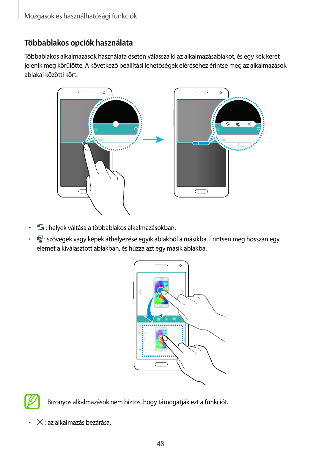 Samsung SM-A500FZKUSWC, SM-A500FZWUPRT, SM-A500FZWUATO, SM-A500FZKUCYO, SM-A500FZKUCOS manual Többablakos opciók használata 
