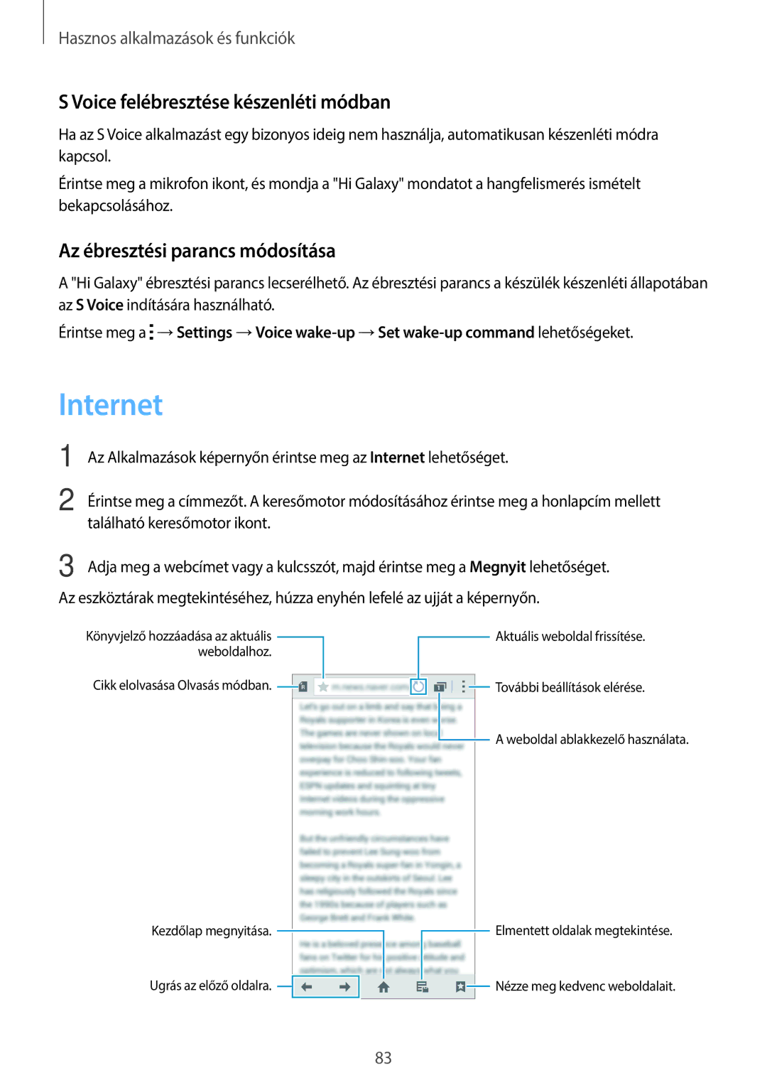 Samsung SM-A500FZWUPRT, SM-A500FZWUATO Internet, Voice felébresztése készenléti módban, Az ébresztési parancs módosítása 