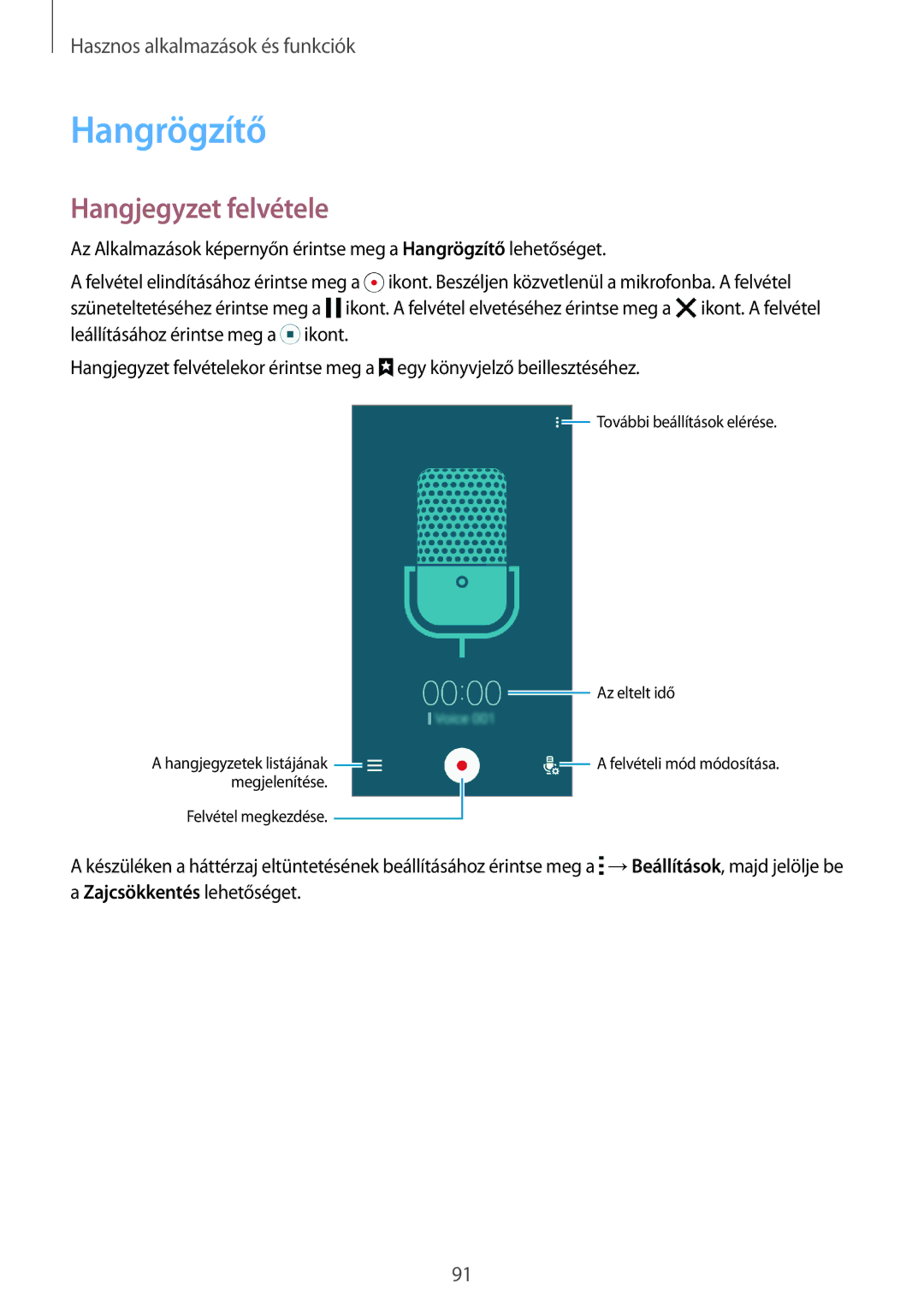 Samsung SM-A500FZWUCOS, SM-A500FZWUPRT, SM-A500FZWUATO, SM-A500FZKUCYO, SM-A500FZKUCOS Hangrögzítő, Hangjegyzet felvétele 