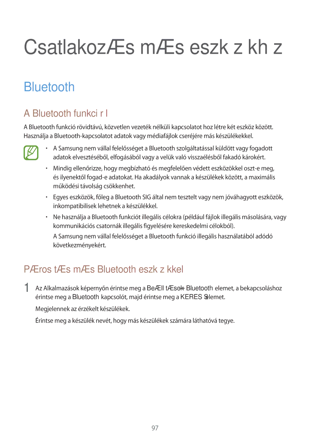 Samsung SM-A500FZKUATO, SM-A500FZWUPRT, SM-A500FZWUATO manual Bluetooth funkcióról, Párosítás más Bluetooth eszközökkel 