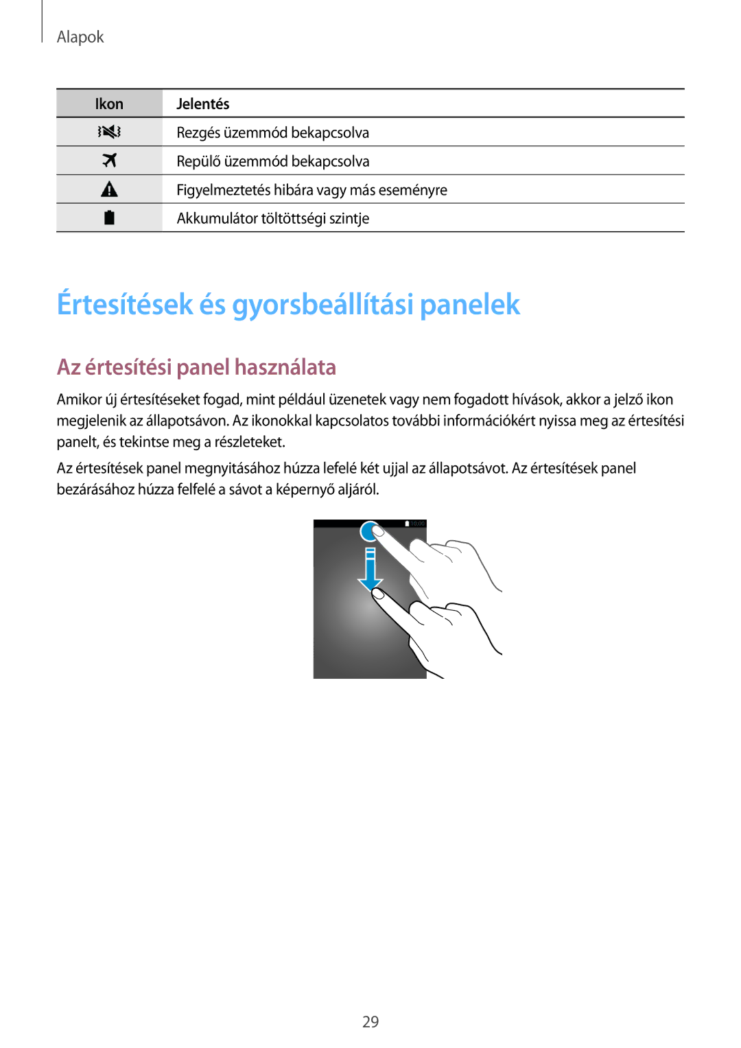 Samsung SM-A500FZKUXEH, SM-A500FZWUPRT manual Értesítések és gyorsbeállítási panelek, Az értesítési panel használata 