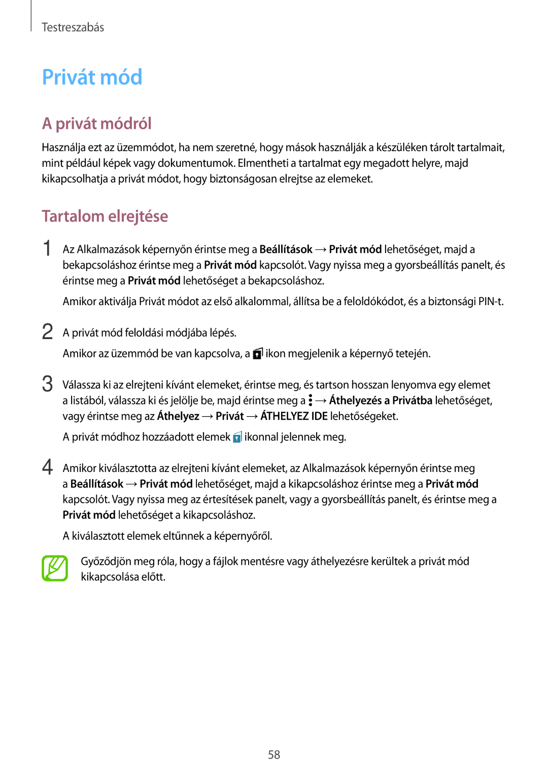 Samsung SM2A500FZSUPAN, SM-A500FZWUPRT, SM-A500FZWUATO, SM-A500FZKUCYO, SM-A500FZKUCOS Privát módról, Tartalom elrejtése 