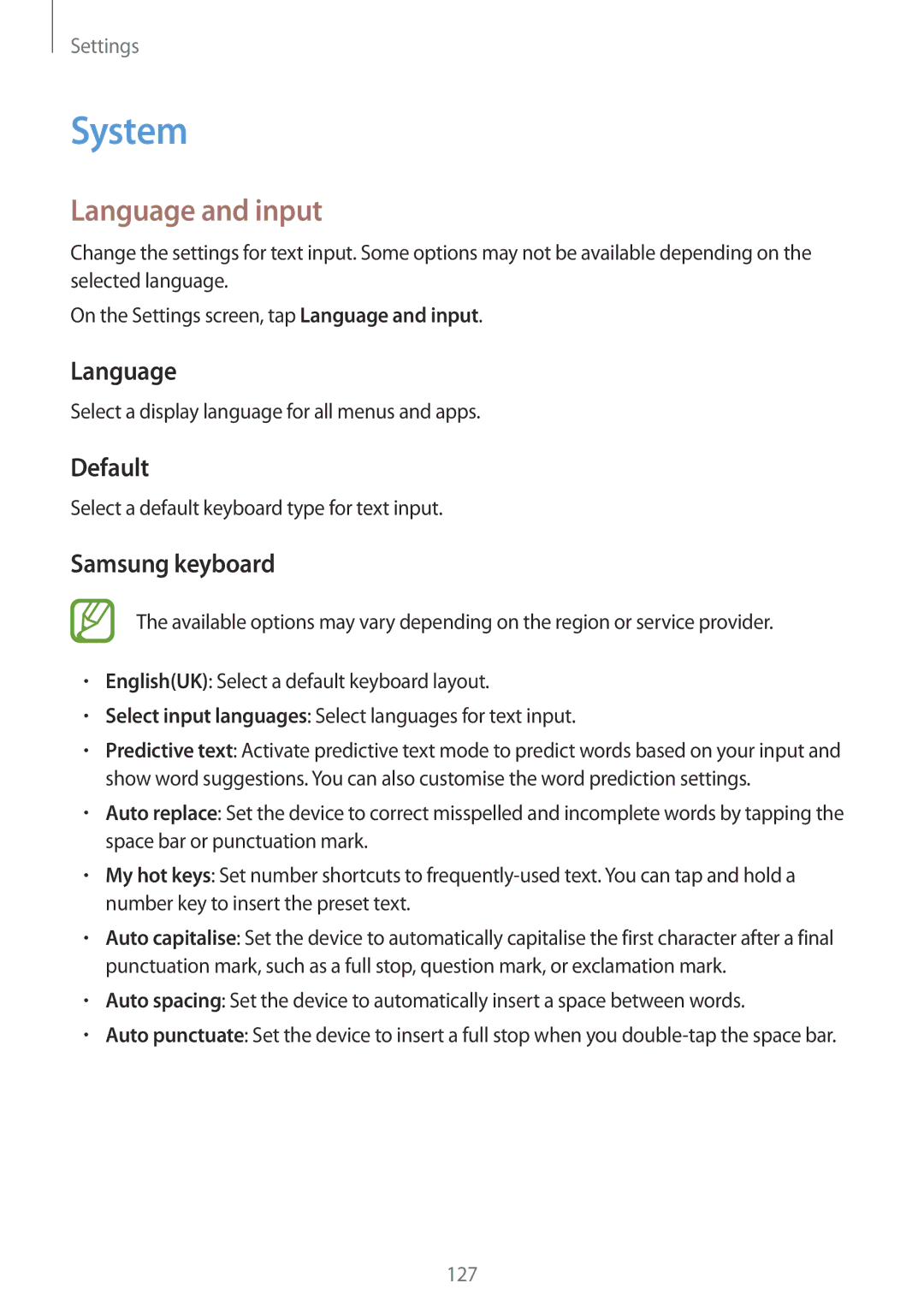 Samsung SM-A500FZWUSEE, SM-A500FZWUPRT, SM-A500FZWUDDE, SM-A500FZWUATO System, Language and input, Default, Samsung keyboard 