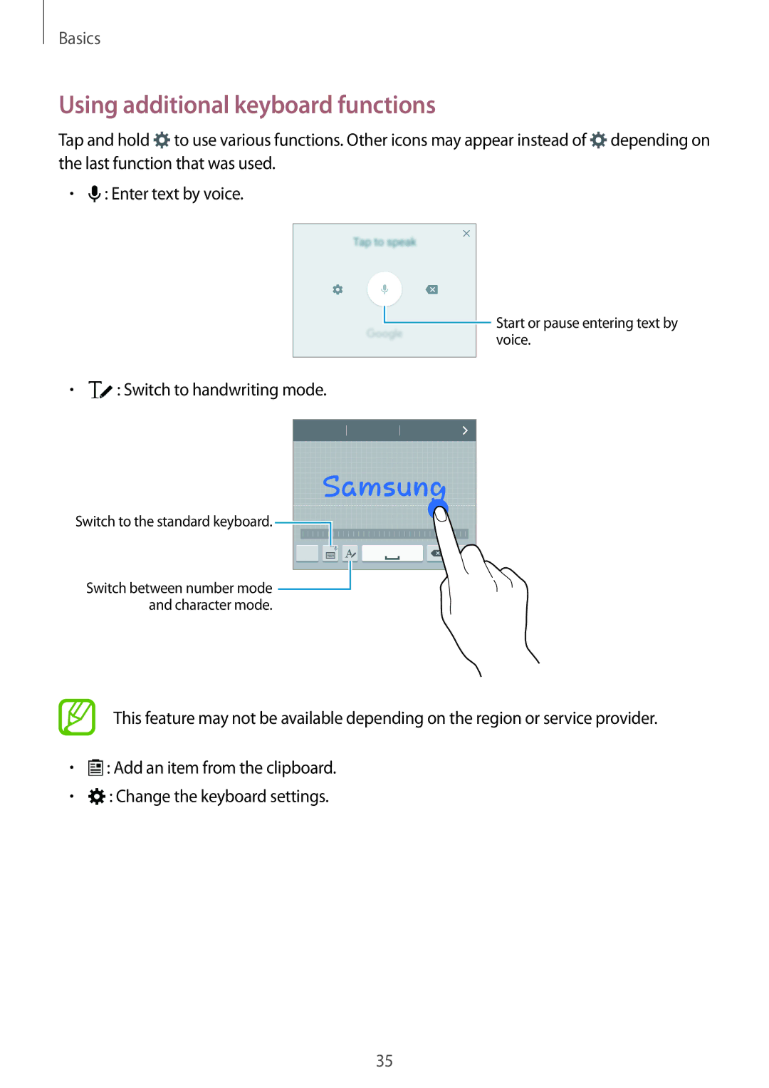 Samsung SM-A500FZSUXEO, SM-A500FZWUPRT, SM-A500FZWUDDE, SM-A500FZWUATO, SM-A500FZKUDPL Using additional keyboard functions 