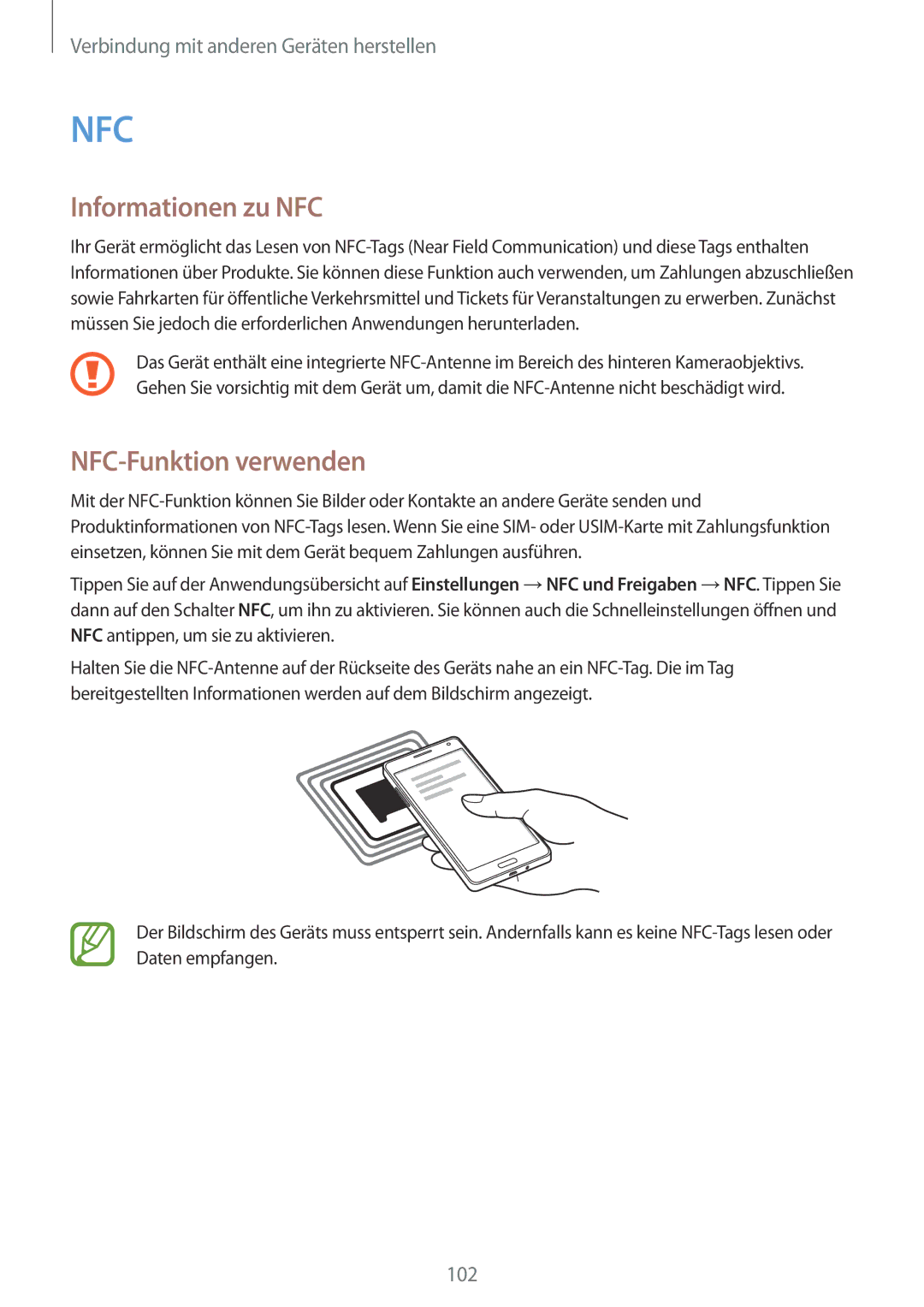 Samsung SM2A500FZWUVIA, SM-A500FZWUPRT, SM-A500FZWUDDE, SM-A500FZWUATO manual Informationen zu NFC, NFC-Funktion verwenden 