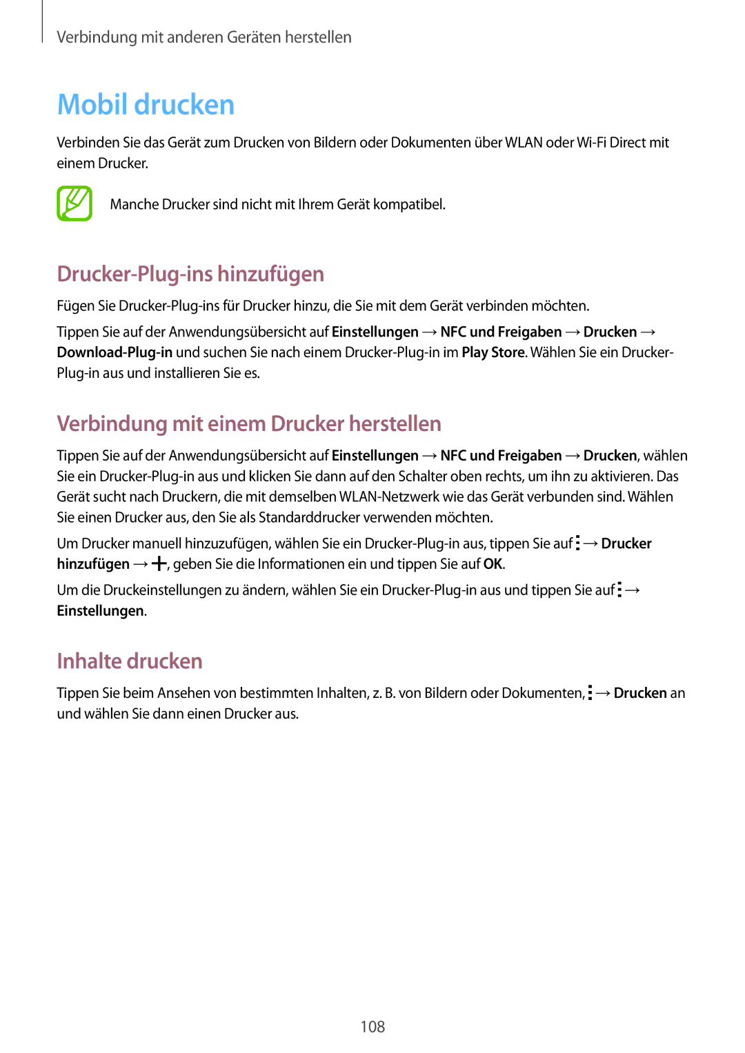 Samsung SM-A500FZKUEUR, SM-A500FZWUPRT Mobil drucken, Drucker-Plug-ins hinzufügen, Verbindung mit einem Drucker herstellen 
