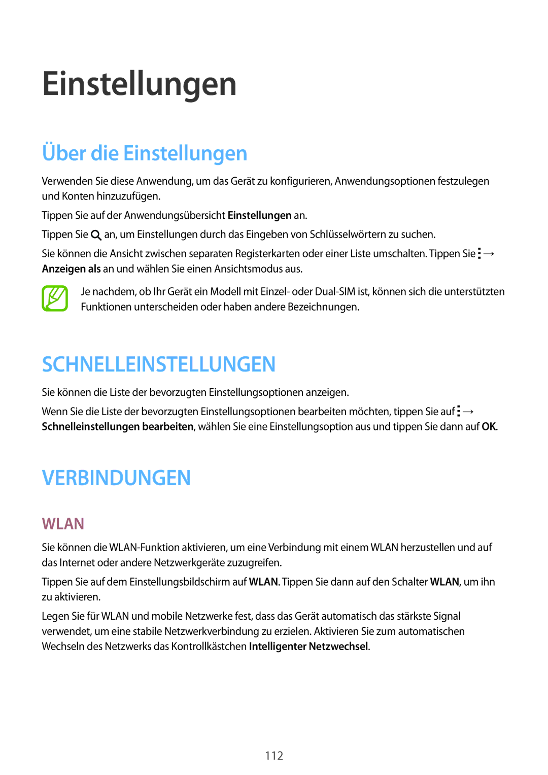 Samsung SM-A500FZSUSEB, SM-A500FZWUPRT, SM-A500FZWUDDE, SM-A500FZWUATO, SM-A500FZKUDPL manual Über die Einstellungen 