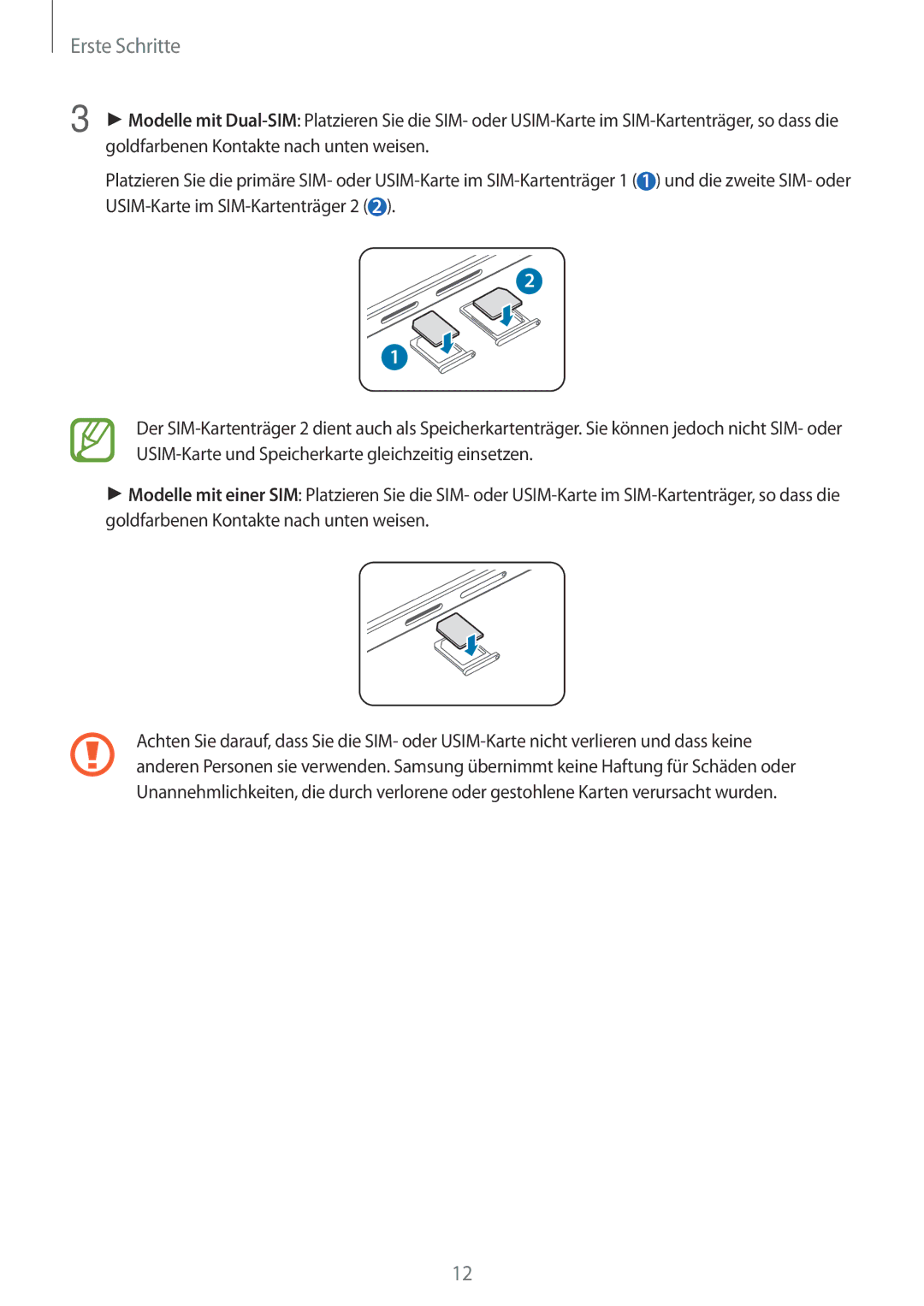 Samsung SM-A500FZWUMEO, SM-A500FZWUPRT, SM-A500FZWUDDE, SM-A500FZWUATO, SM-A500FZKUDPL, SM-A500FZKUCYO manual Erste Schritte 