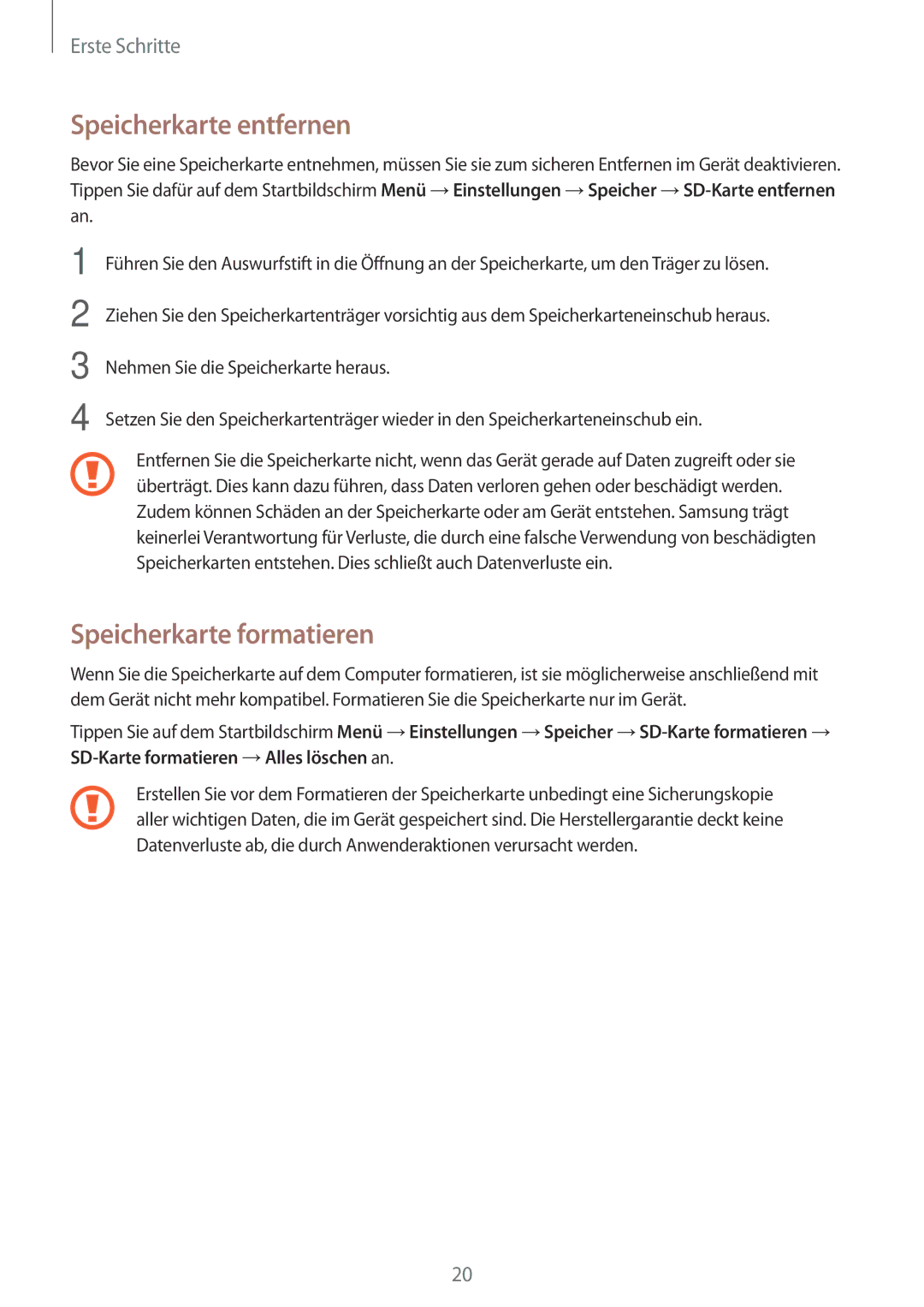 Samsung SM-A500FZKUMEO, SM-A500FZWUPRT, SM-A500FZWUDDE, SM-A500FZWUATO Speicherkarte entfernen, Speicherkarte formatieren 