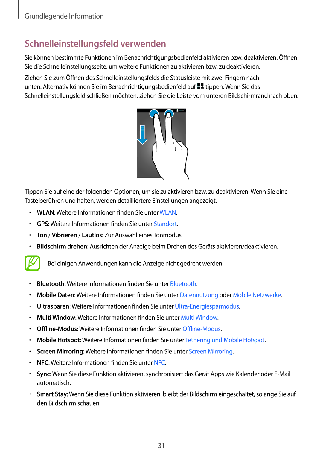 Samsung SM-A500FZDUSEB, SM-A500FZWUPRT, SM-A500FZWUDDE, SM-A500FZWUATO, SM-A500FZKUDPL manual Schnelleinstellungsfeld verwenden 