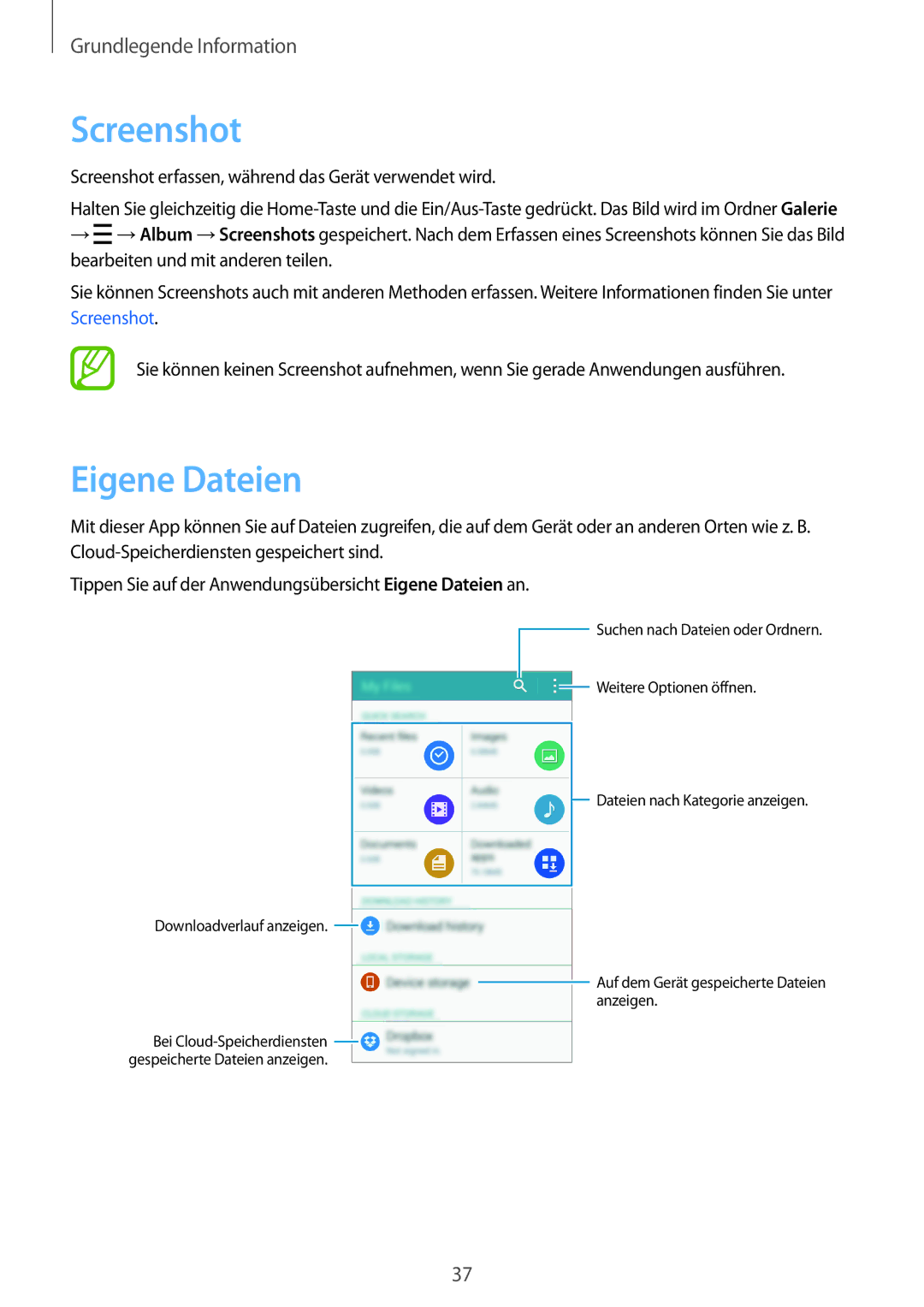 Samsung SM-A500FZWUIDE, SM-A500FZWUPRT, SM-A500FZWUDDE, SM-A500FZWUATO, SM-A500FZKUDPL manual Screenshot, Eigene Dateien 