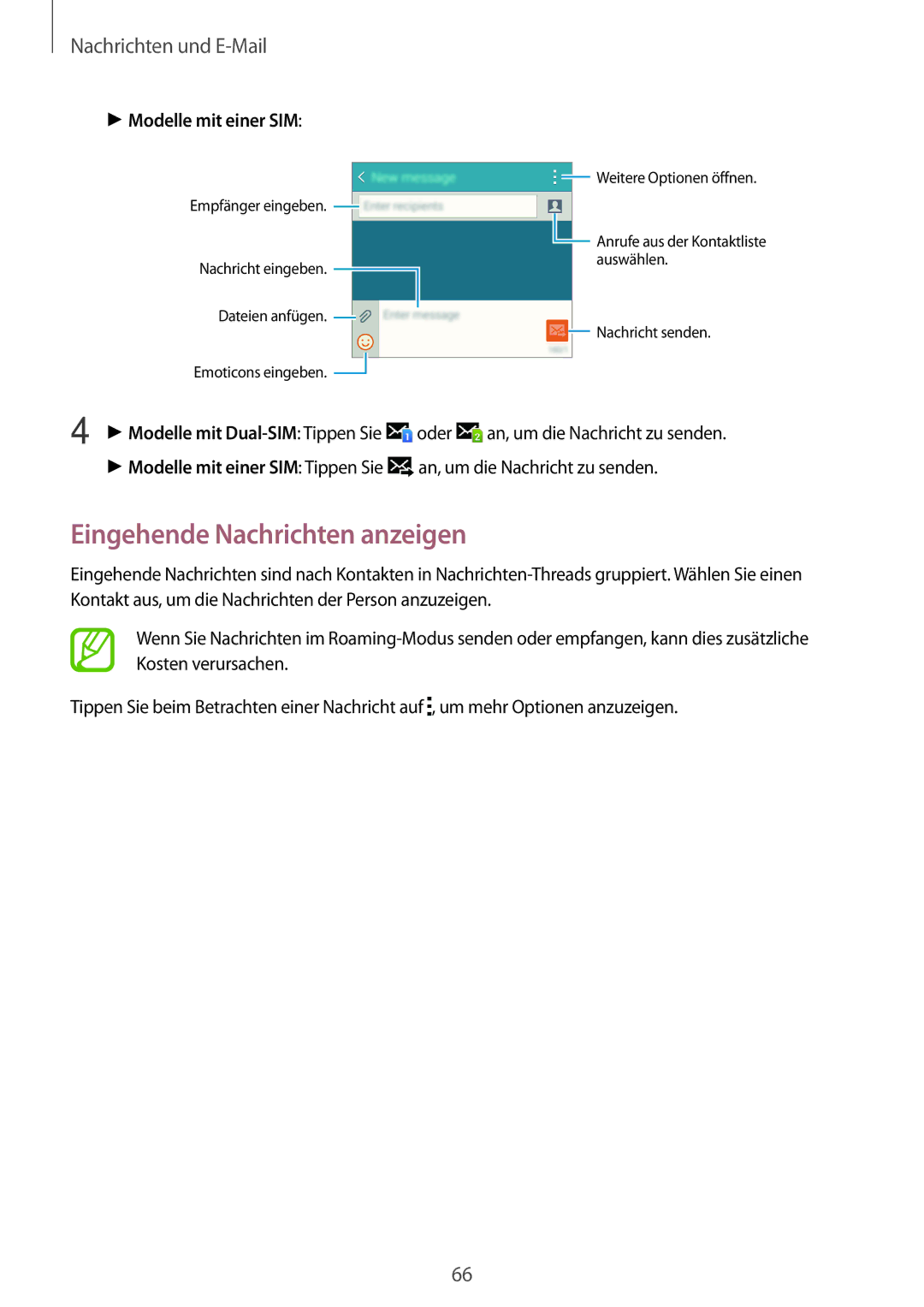 Samsung SM-A500FZKUCOS, SM-A500FZWUPRT, SM-A500FZWUDDE Eingehende Nachrichten anzeigen, Modelle mit Dual-SIM Tippen Sie 