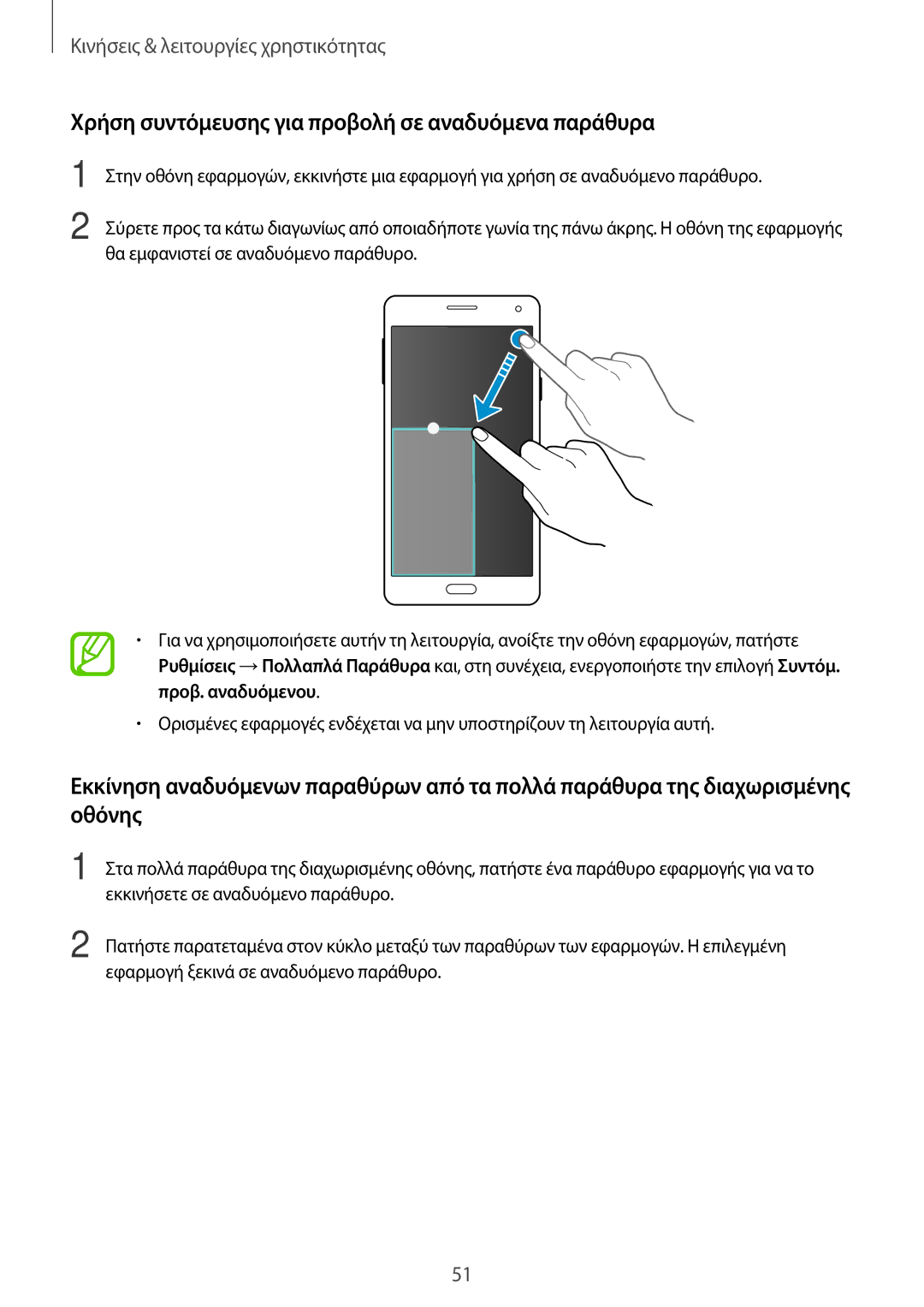 Samsung SM-A500FZWUVGR manual Χρήση συντόμευσης για προβολή σε αναδυόμενα παράθυρα 