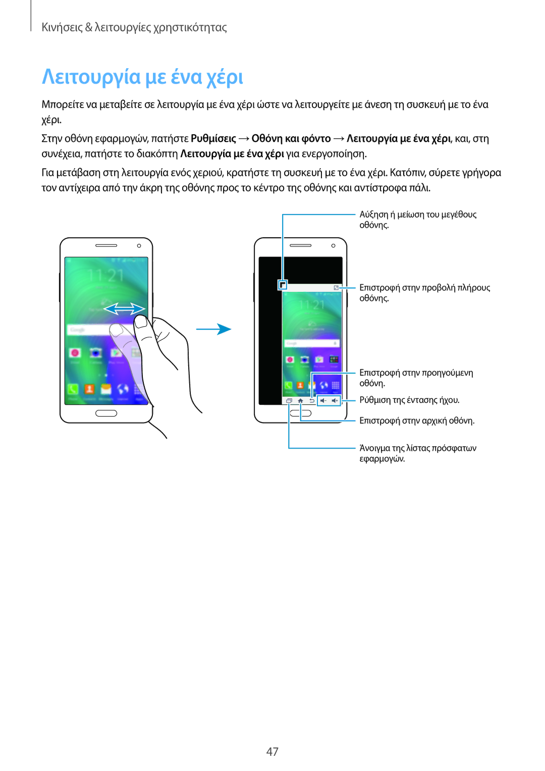 Samsung SM-A500FZWUVGR manual Λειτουργία με ένα χέρι 