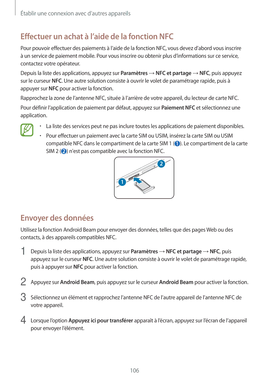 Samsung SM-A500FZKUXEF, SM-A500FZWUXEF, SM-A500FZKUFTM Effectuer un achat à l’aide de la fonction NFC, Envoyer des données 