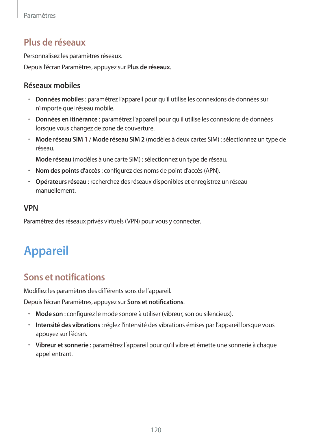 Samsung SM-A500FZKUBOG, SM-A500FZWUXEF, SM-A500FZKUFTM Appareil, Plus de réseaux, Sons et notifications, Réseaux mobiles 