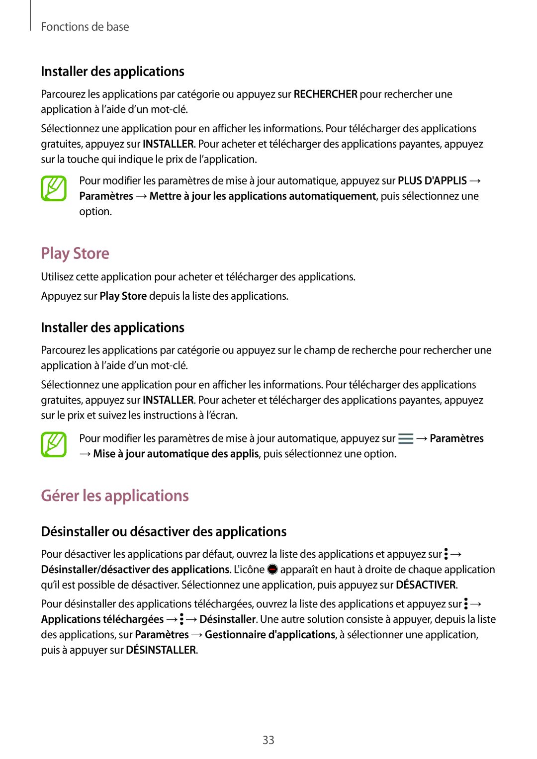 Samsung SM-A500FZWUBOG, SM-A500FZWUXEF, SM-A500FZKUFTM manual Play Store, Gérer les applications, Installer des applications 