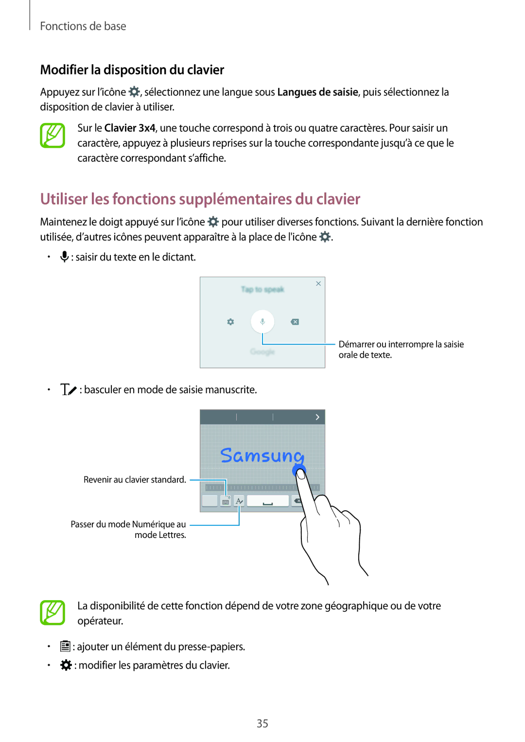 Samsung SM-A500FZDUXEF manual Utiliser les fonctions supplémentaires du clavier, Modifier la disposition du clavier 