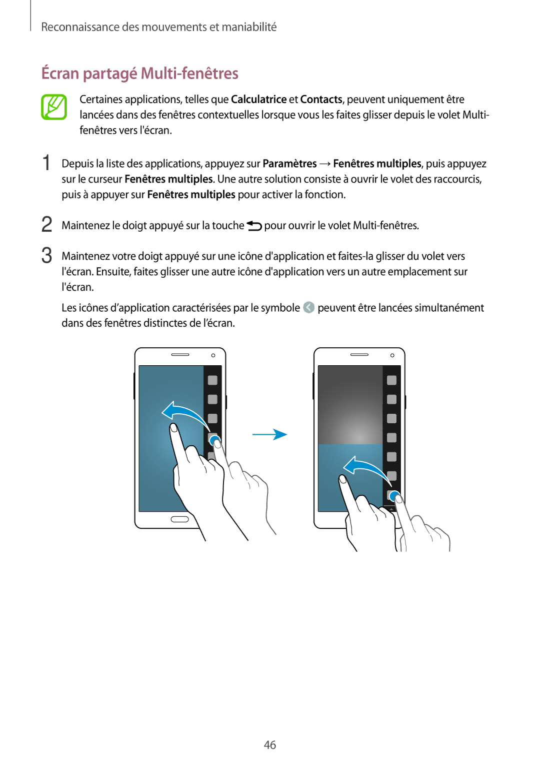 Samsung SM-A500FZKUFTM, SM-A500FZWUXEF, SM-A500FZKUSFR, SM-A500FZKUBOG, SM-A500FZWUSFR manual Écran partagé Multi-fenêtres 