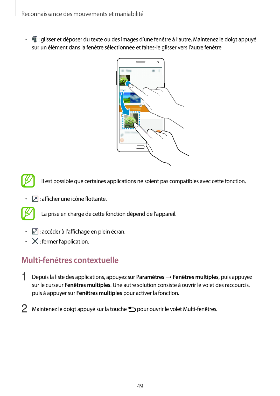 Samsung SM-A500FZWUSFR, SM-A500FZWUXEF, SM-A500FZKUFTM, SM-A500FZKUSFR, SM-A500FZKUBOG manual Multi-fenêtres contextuelle 