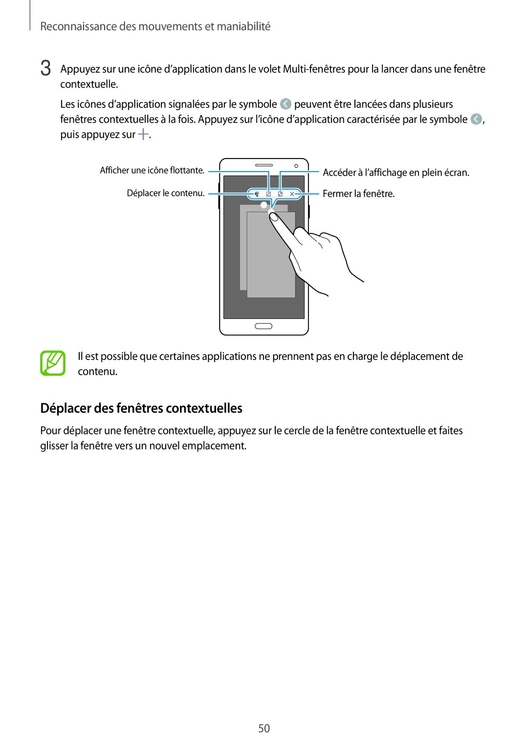 Samsung SM-A500FZDUFTM, SM-A500FZWUXEF, SM-A500FZKUFTM, SM-A500FZKUSFR, SM-A500FZKUBOG Déplacer des fenêtres contextuelles 