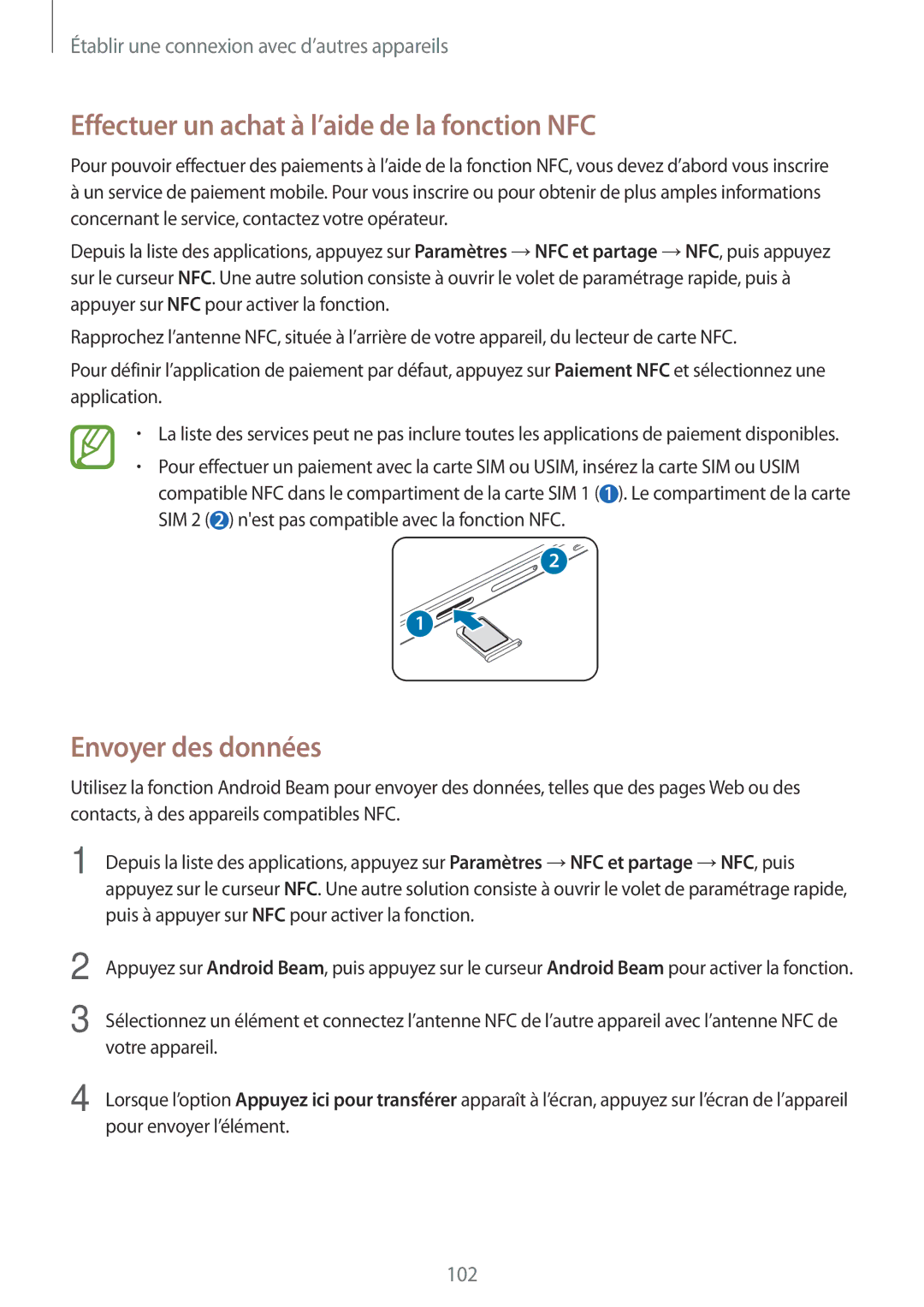 Samsung SM-A500FZKUBOG, SM-A500FZWUXEF, SM-A500FZKUFTM Effectuer un achat à l’aide de la fonction NFC, Envoyer des données 