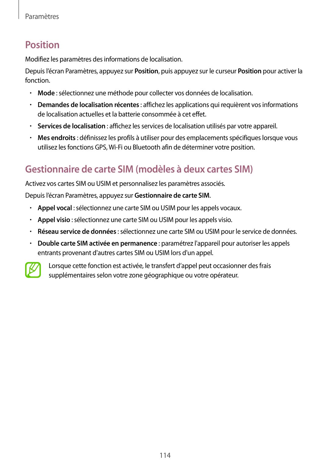 Samsung SM-A500FZWUBOG, SM-A500FZWUXEF, SM-A500FZKUFTM manual Position, Gestionnaire de carte SIM modèles à deux cartes SIM 