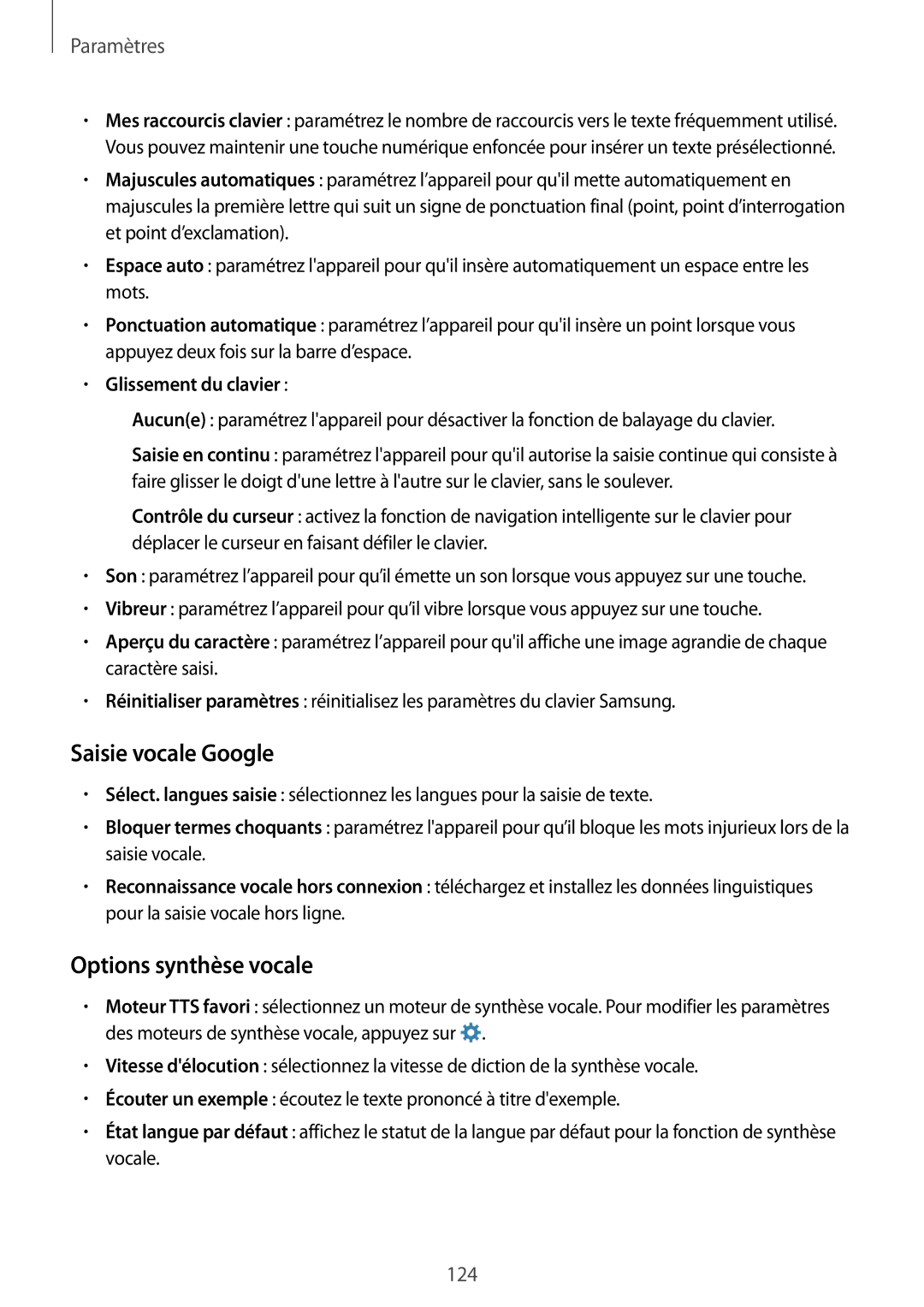 Samsung SM-A500FZKUXEF, SM-A500FZWUXEF, SM-A500FZKUFTM Saisie vocale Google, Options synthèse vocale, Glissement du clavier 