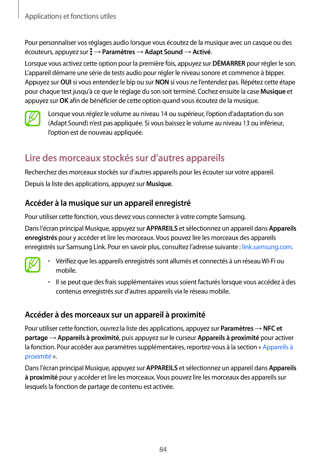 Samsung SM-A500FZKUBOG Lire des morceaux stockés sur d’autres appareils, Accéder à la musique sur un appareil enregistré 