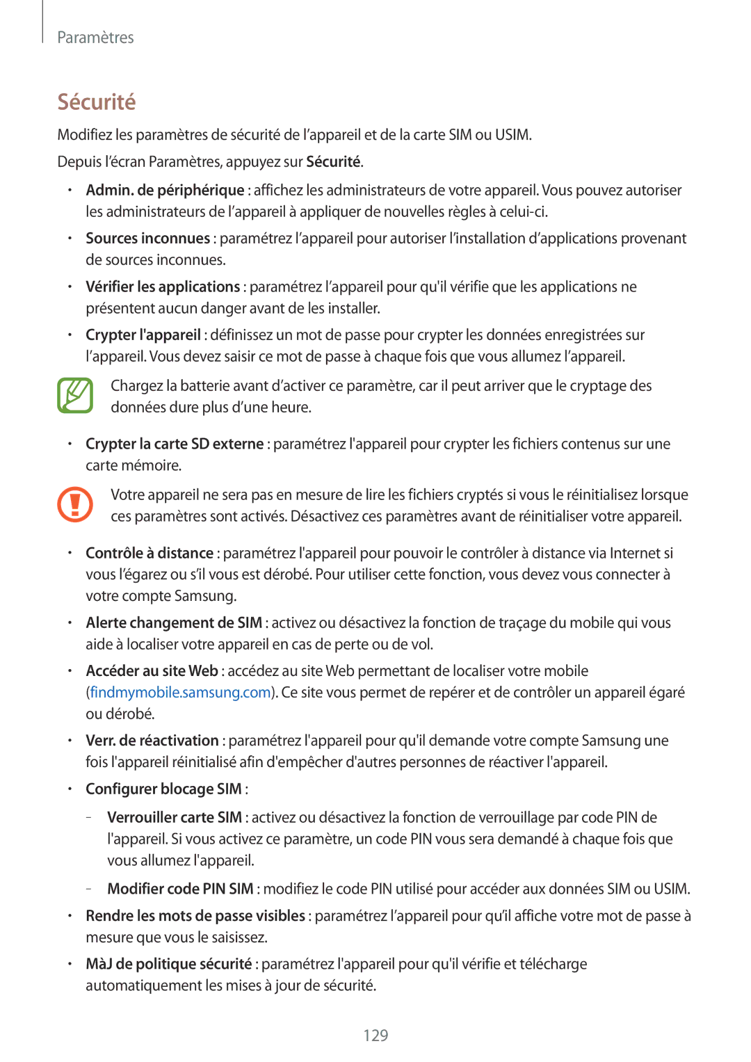 Samsung SM-A500FZKUBOG, SM-A500FZWUXEF, SM-A500FZKUFTM, SM-A500FZKUSFR, SM-A500FZWUSFR manual Sécurité, Configurer blocage SIM 