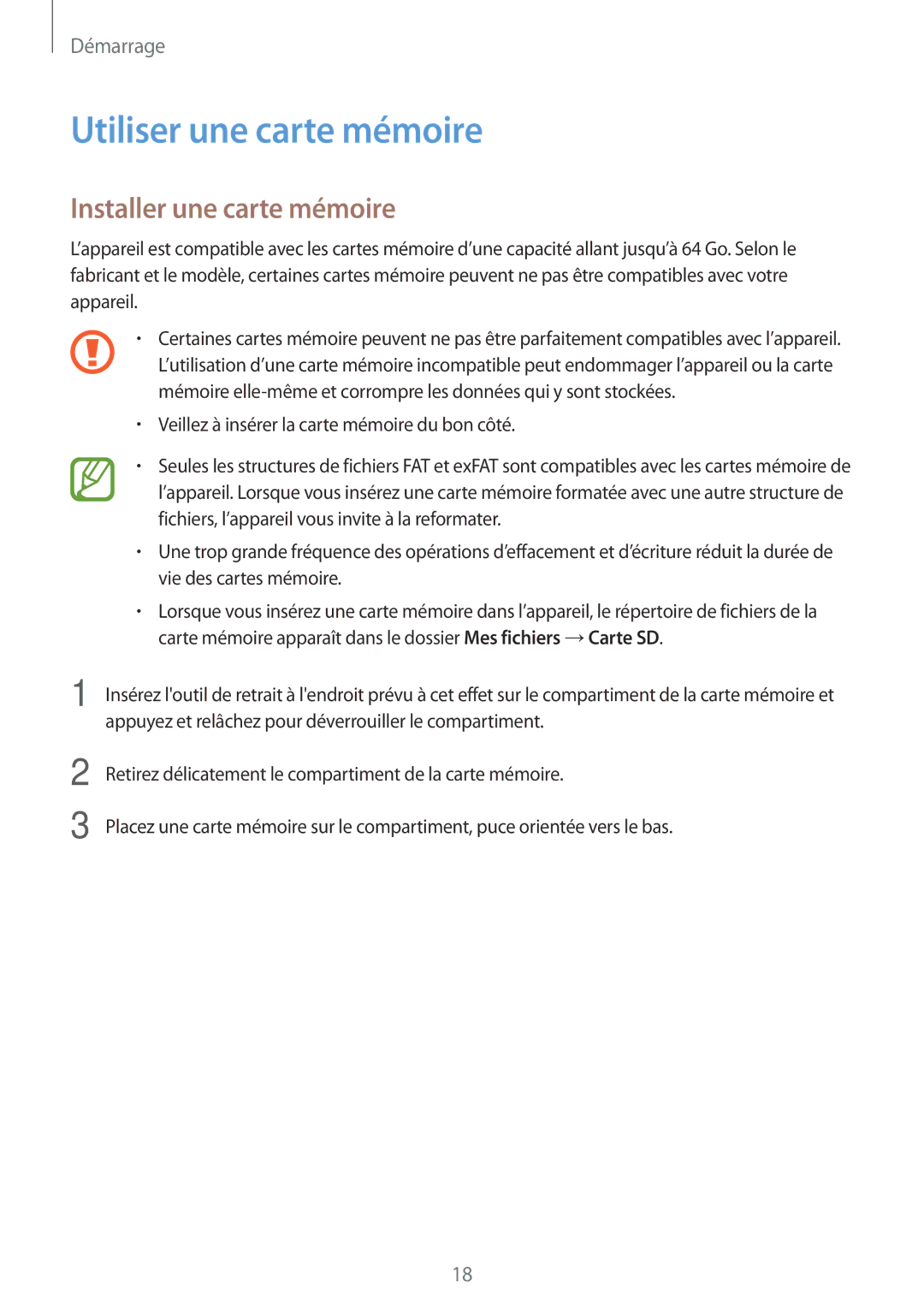 Samsung SM-A500FZWUXEF, SM-A500FZKUFTM, SM-A500FZKUSFR manual Utiliser une carte mémoire, Installer une carte mémoire 