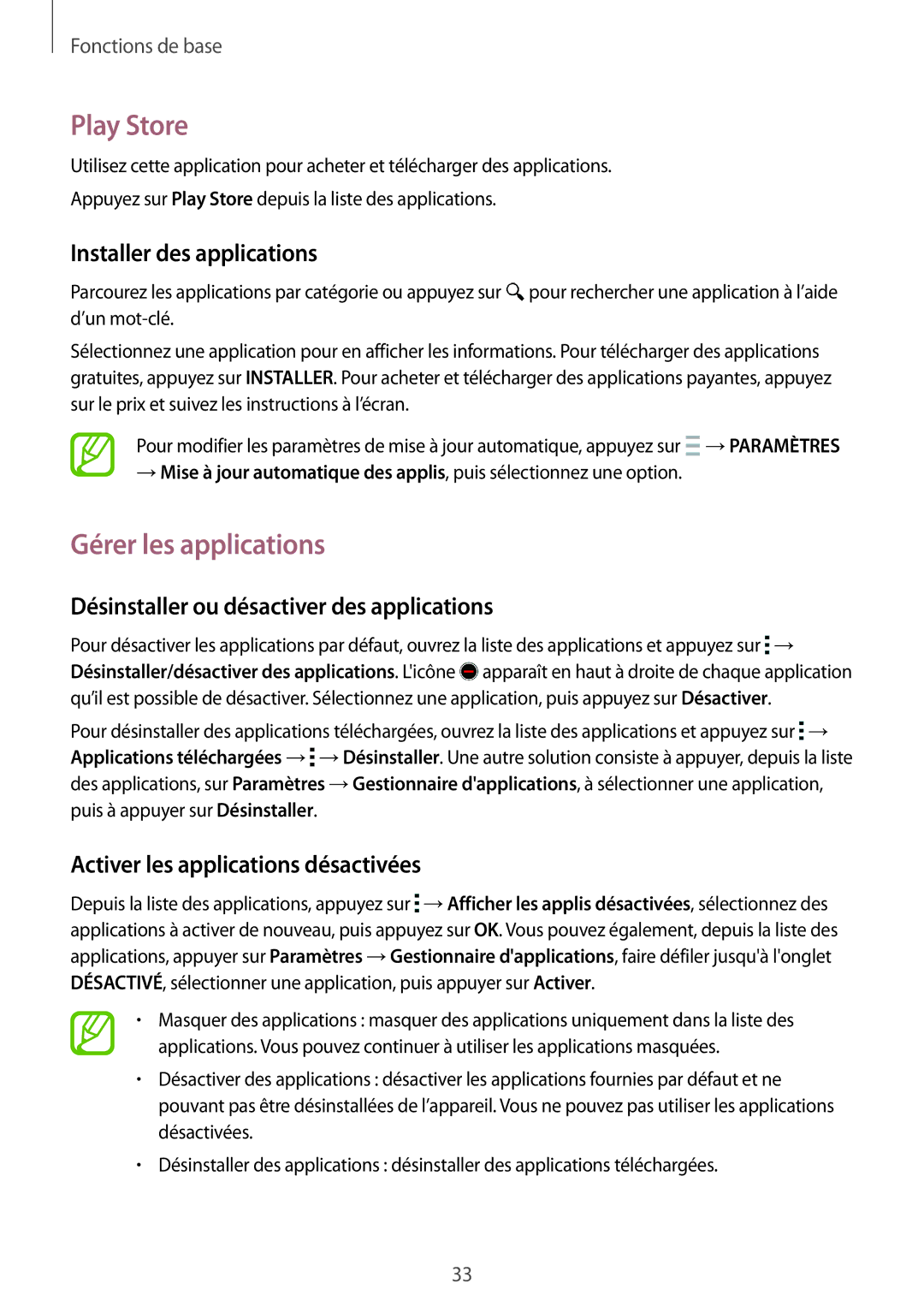Samsung SM-A500FZWUBOG, SM-A500FZWUXEF Play Store, Gérer les applications, Désinstaller ou désactiver des applications 