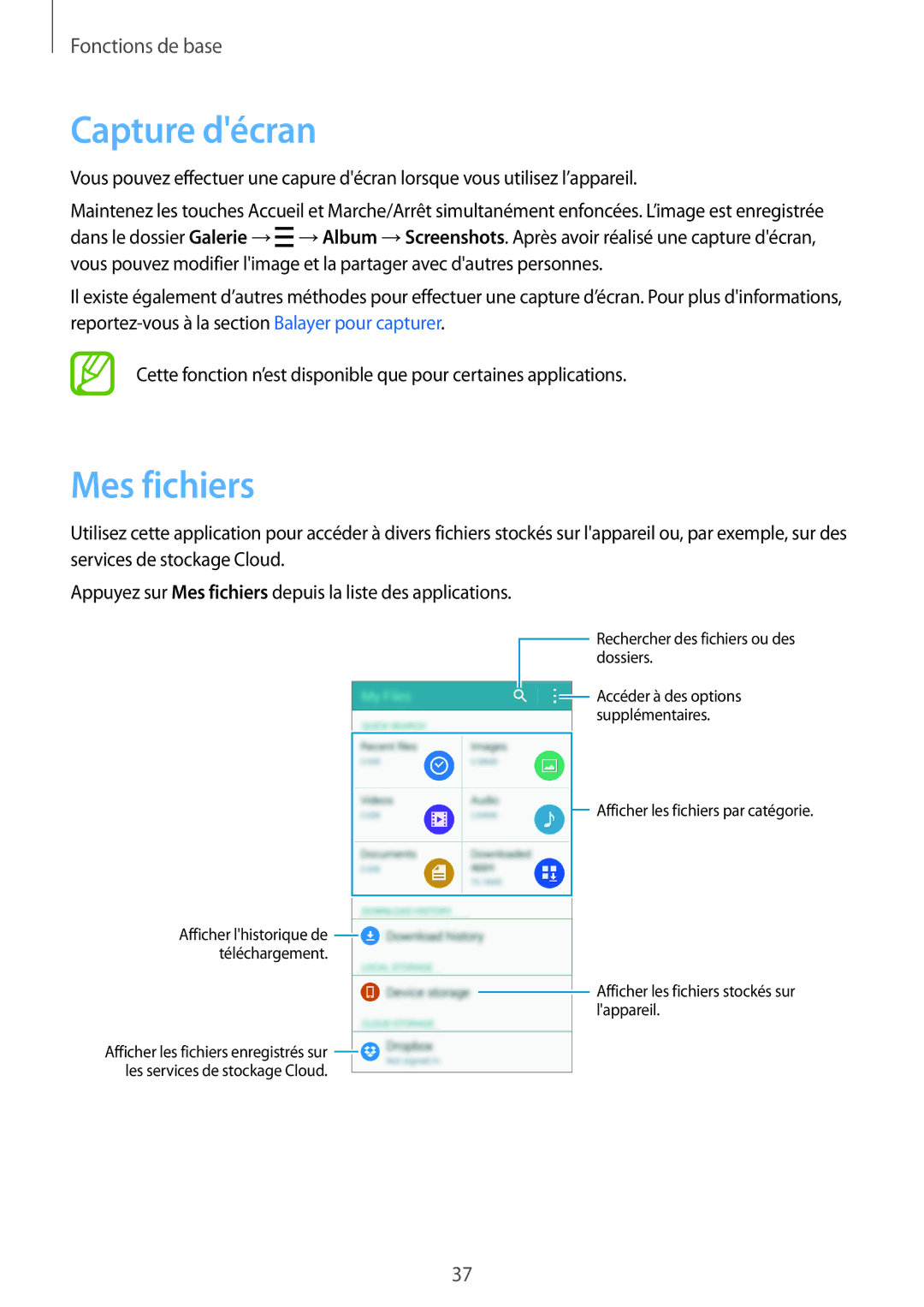 Samsung SM-A500FZKUFTM, SM-A500FZWUXEF, SM-A500FZKUSFR, SM-A500FZKUBOG, SM-A500FZWUSFR manual Capture décran, Mes fichiers 