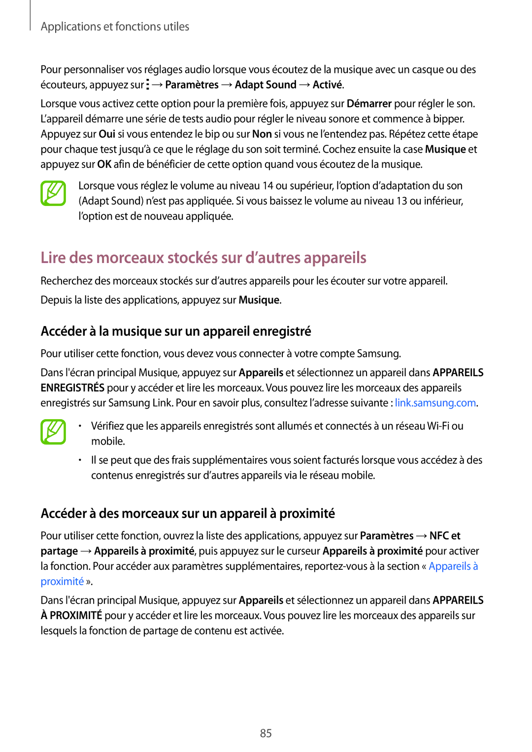 Samsung SM-A500FZWUSFR Lire des morceaux stockés sur d’autres appareils, Accéder à la musique sur un appareil enregistré 