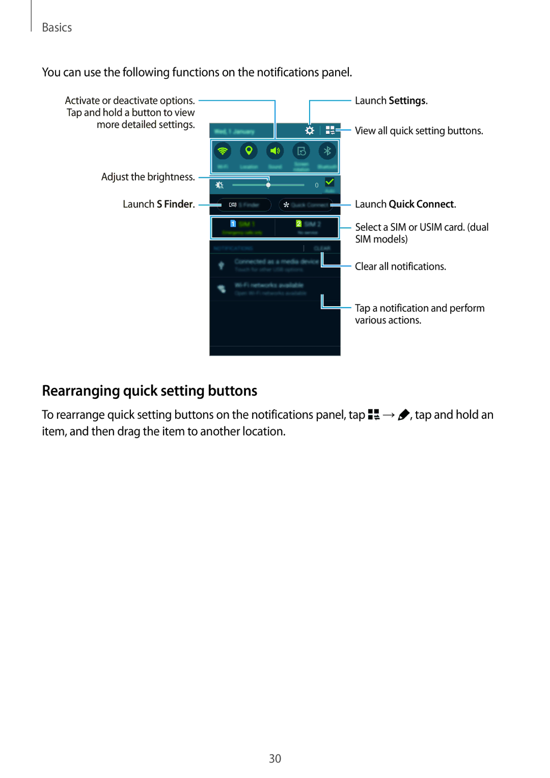 Samsung SM-A500HZKDTUN, SM-A500HZWDCAC, SM-A500HZIDEGY manual Rearranging quick setting buttons, Launch Quick Connect 