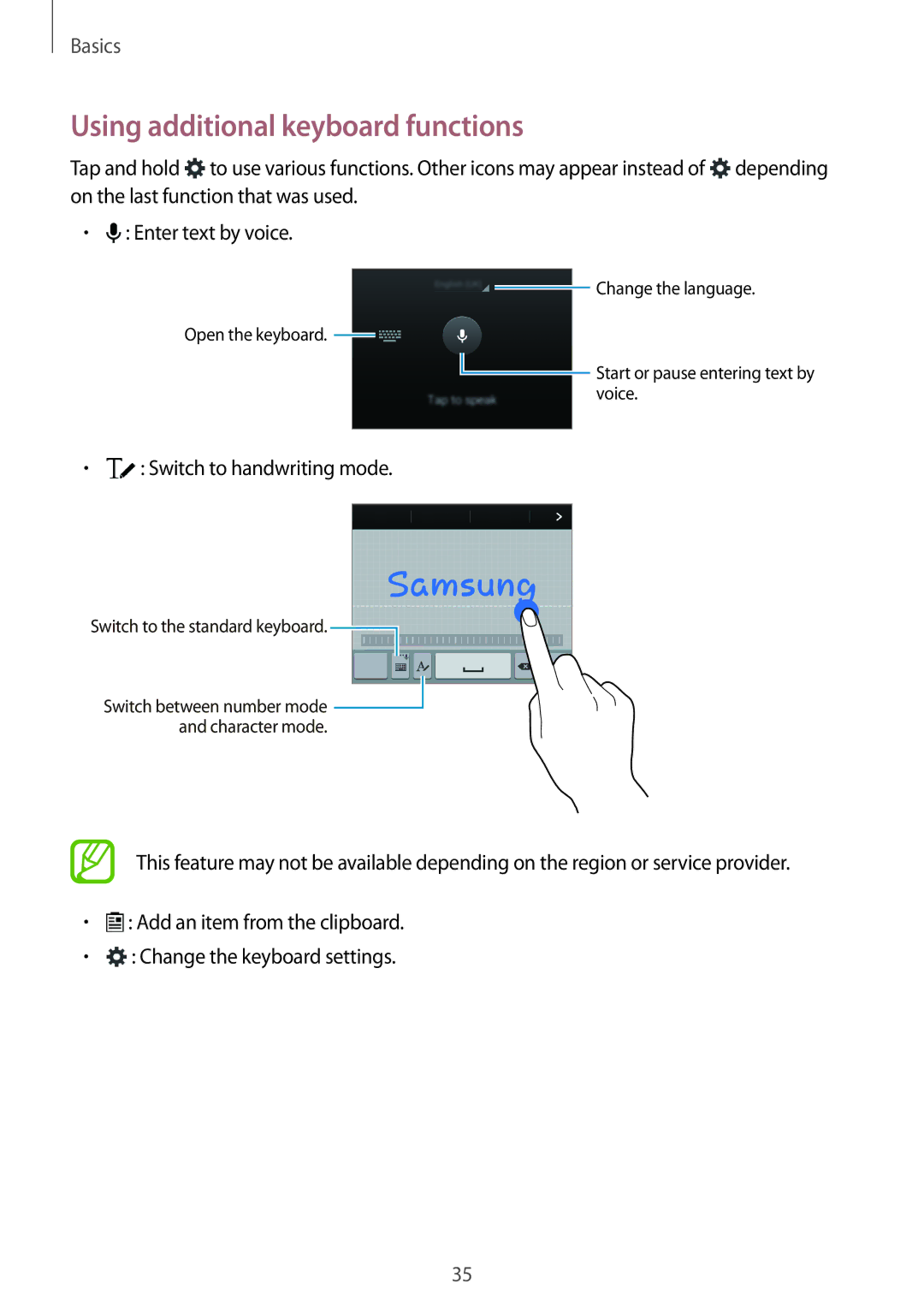 Samsung SM-A500HZKDKSA, SM-A500HZKDTUN, SM-A500HZWDCAC, SM-A500HZIDEGY, SM-A500HZWDAFR Using additional keyboard functions 