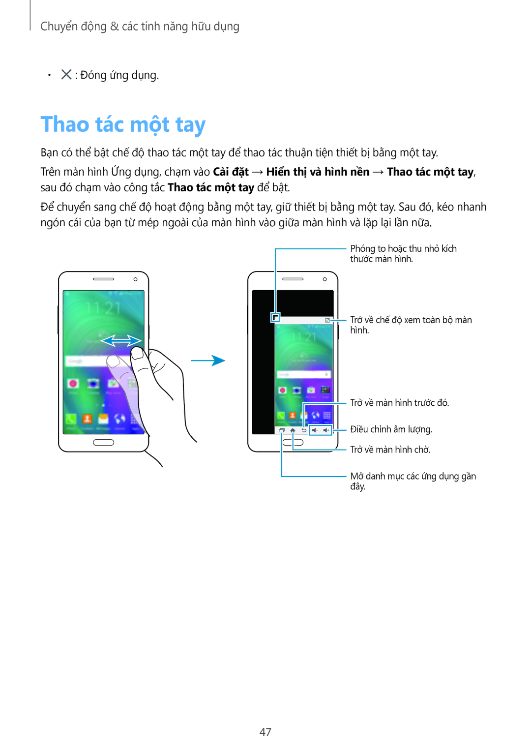 Samsung SM-A500HZKDXXV manual Thao tác một tay 