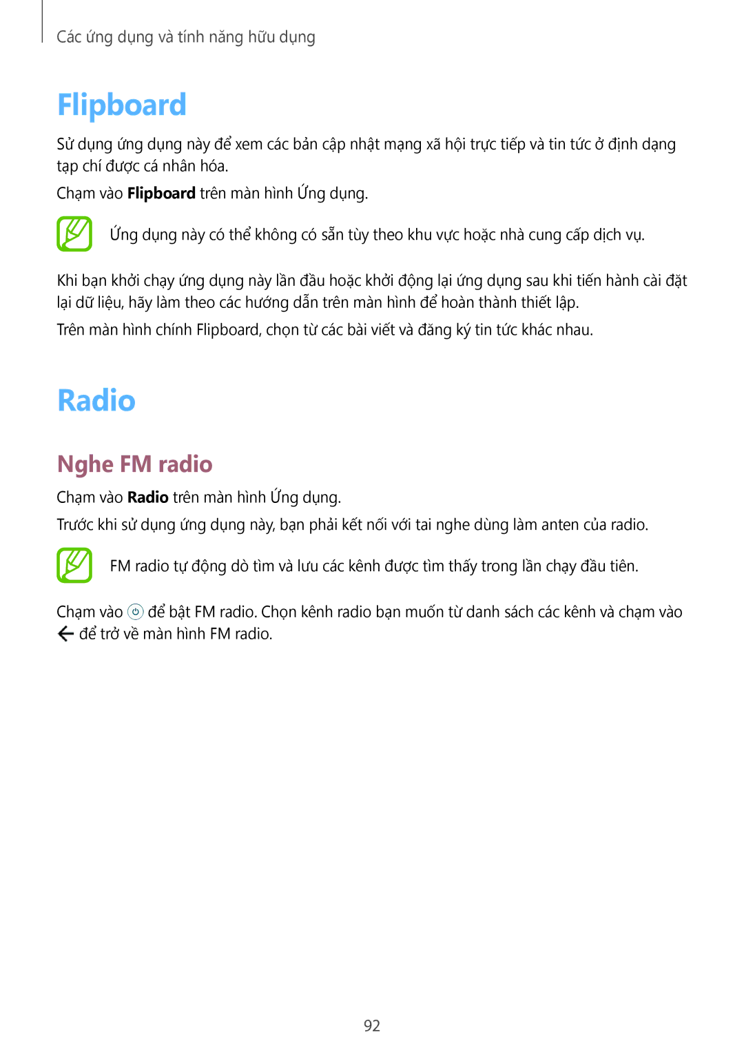 Samsung SM-A500HZKDXXV manual Flipboard, Radio, Nghe FM radio 