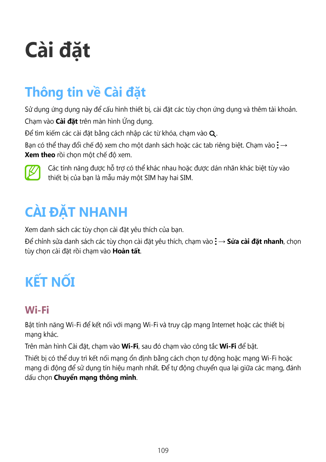 Samsung SM-A500HZKDXXV manual Thông tin về Cài đặt, Wi-Fi 