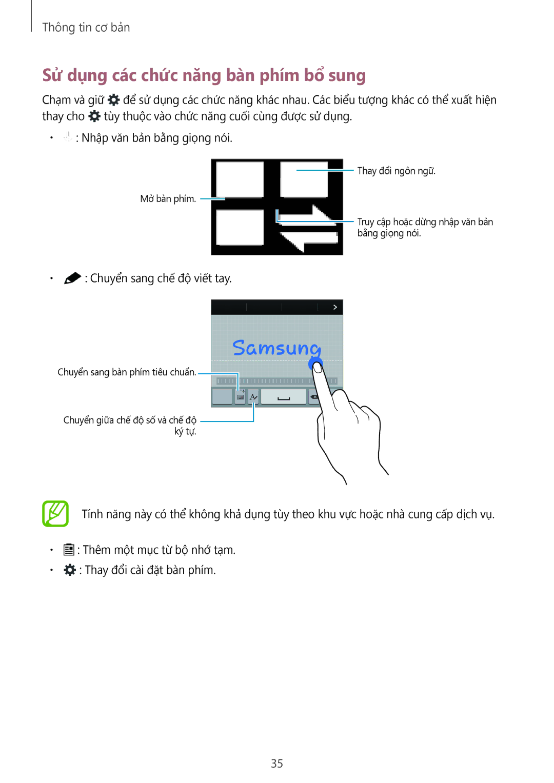 Samsung SM-A500HZKDXXV manual Sử dụng các chức năng bàn phím bổ sung 