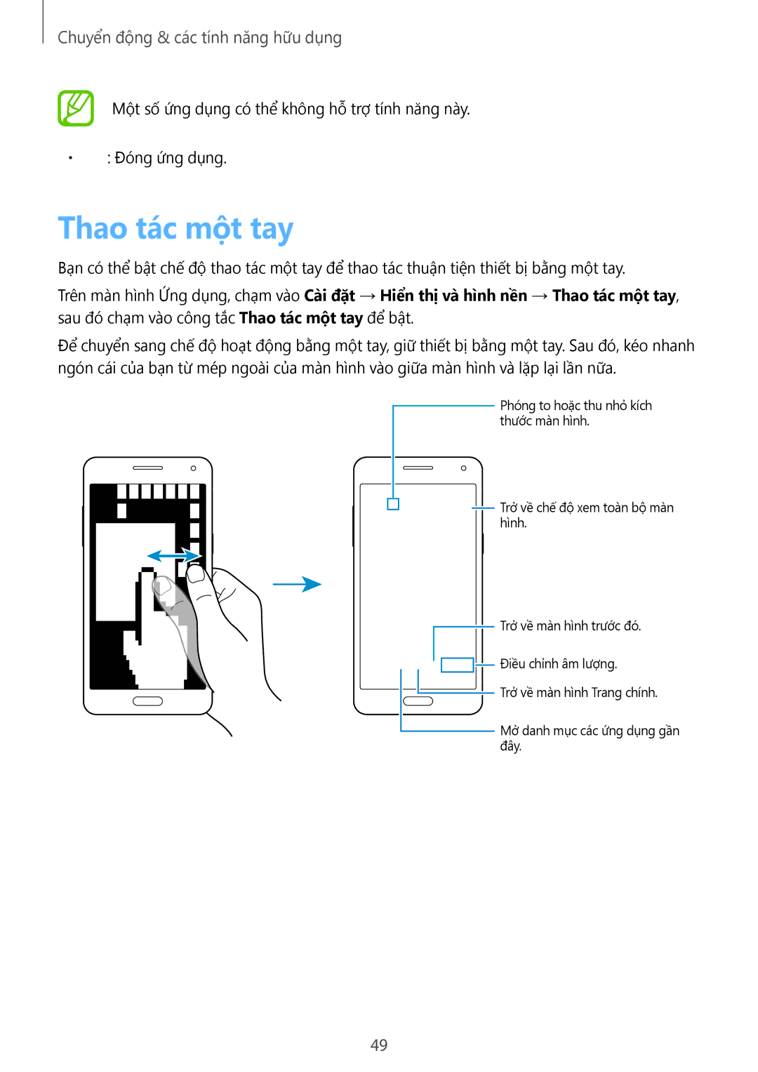 Samsung SM-A500HZKDXXV manual Thao tác một tay 