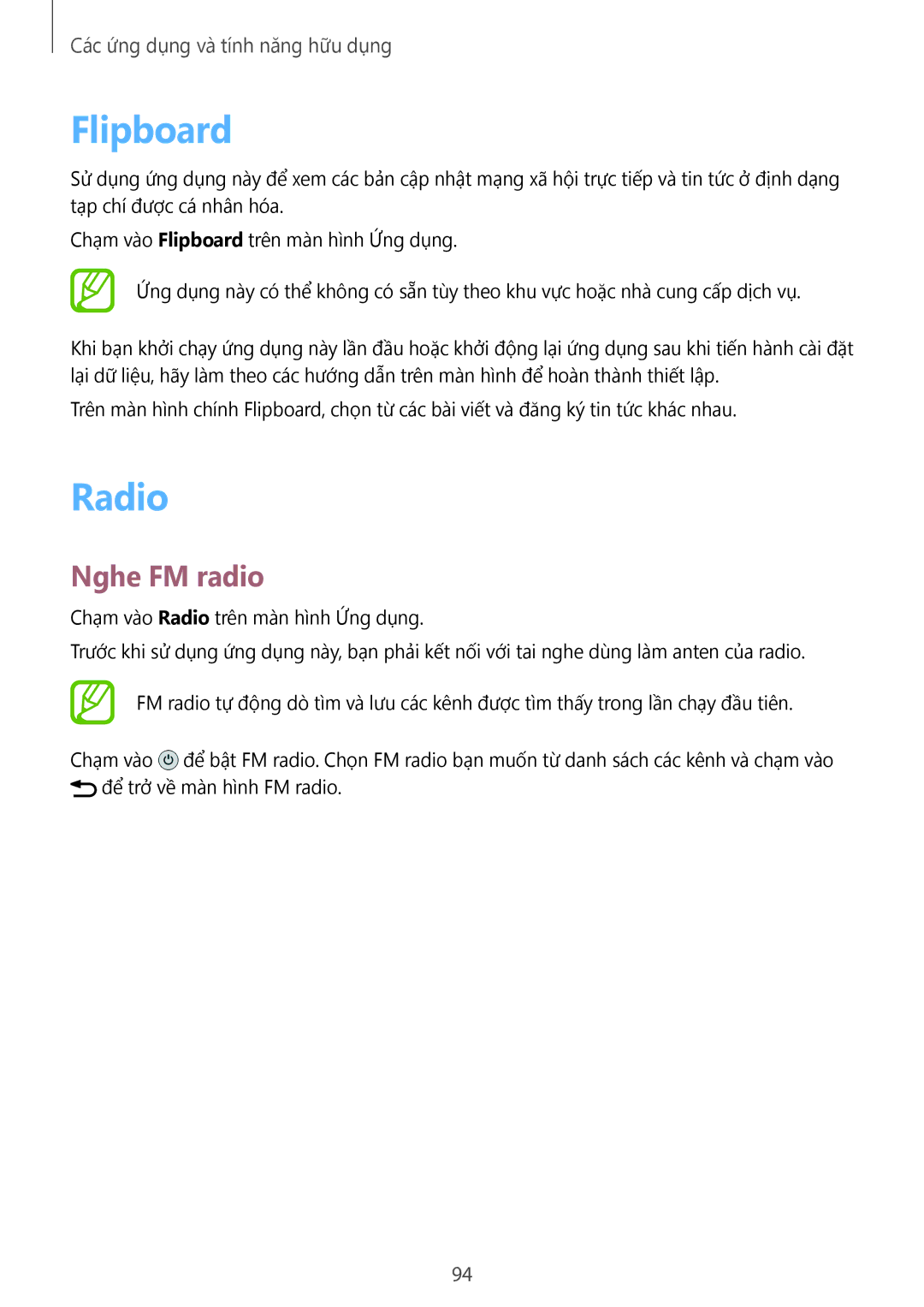 Samsung SM-A500HZKDXXV manual Flipboard, Radio, Nghe FM radio 