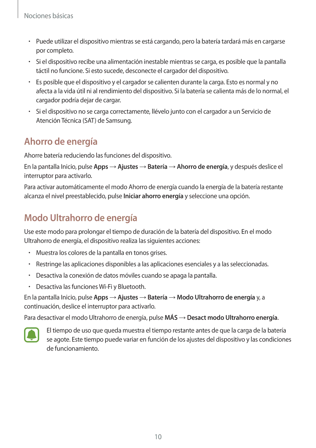 Samsung SM-A510FZKAPHE, SM-A510FEDAPHE, SM-A510FZWAPHE, SM-A510FZDAPHE manual Ahorro de energía, Modo Ultrahorro de energía 