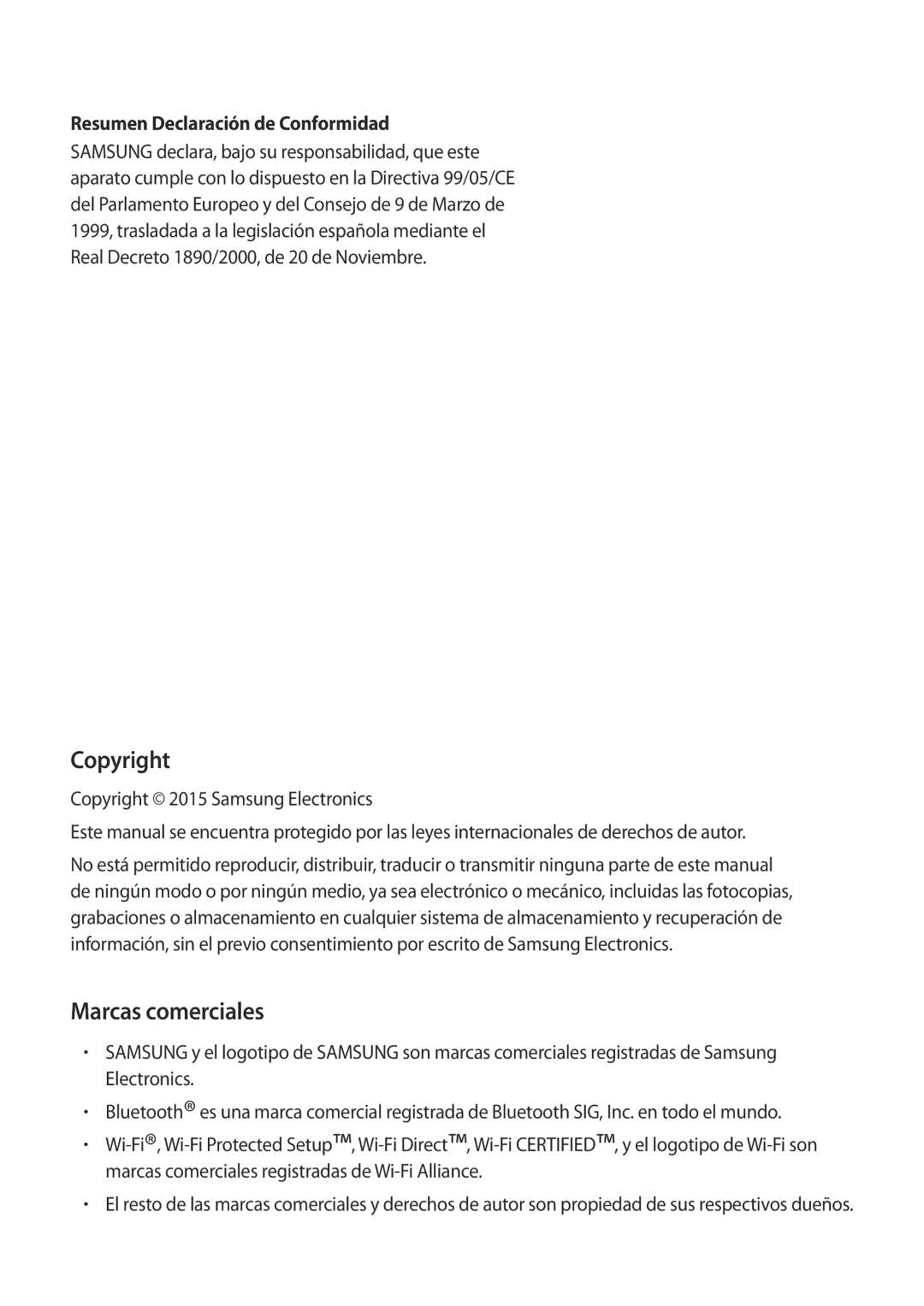 Samsung SM-A510FEDAPHE, SM-A510FZWAPHE, SM-A510FZKAPHE Copyright, Marcas comerciales, Resumen Declaración de Conformidad 