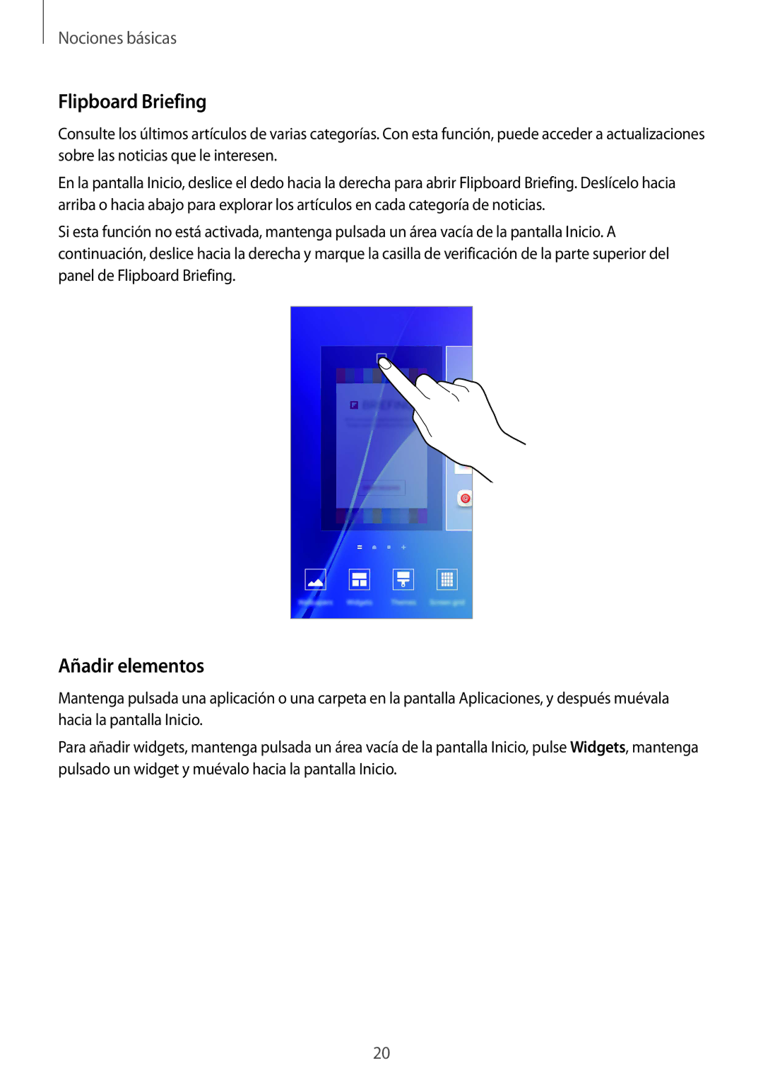 Samsung SM-A510FEDAPHE, SM-A510FZWAPHE, SM-A510FZKAPHE, SM-A510FZDAPHE manual Flipboard Briefing, Añadir elementos 